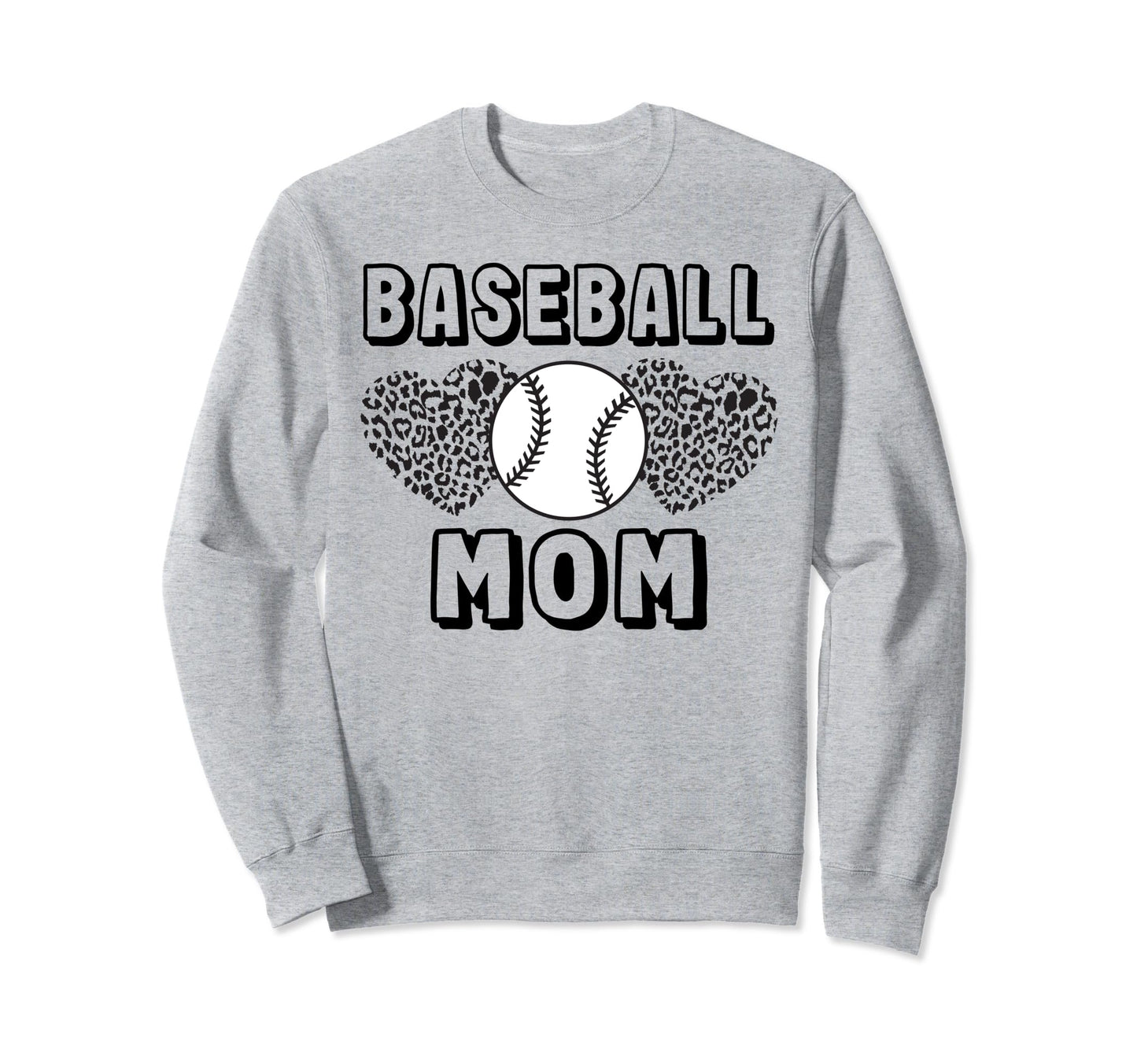 Baseball Mom Leopard Heart Game Sweatshirt - Fun Novelty Design Men Women - T-Shirt, Sweatshirt, Hoodie