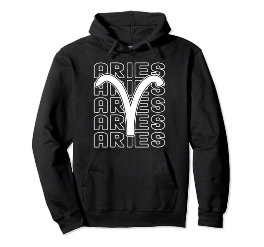 Aries Zodiac Sign Typography Astrology Hoodie - Aesthetic Graphic Unisex - T-Shirt, Sweatshirt, Hoodie