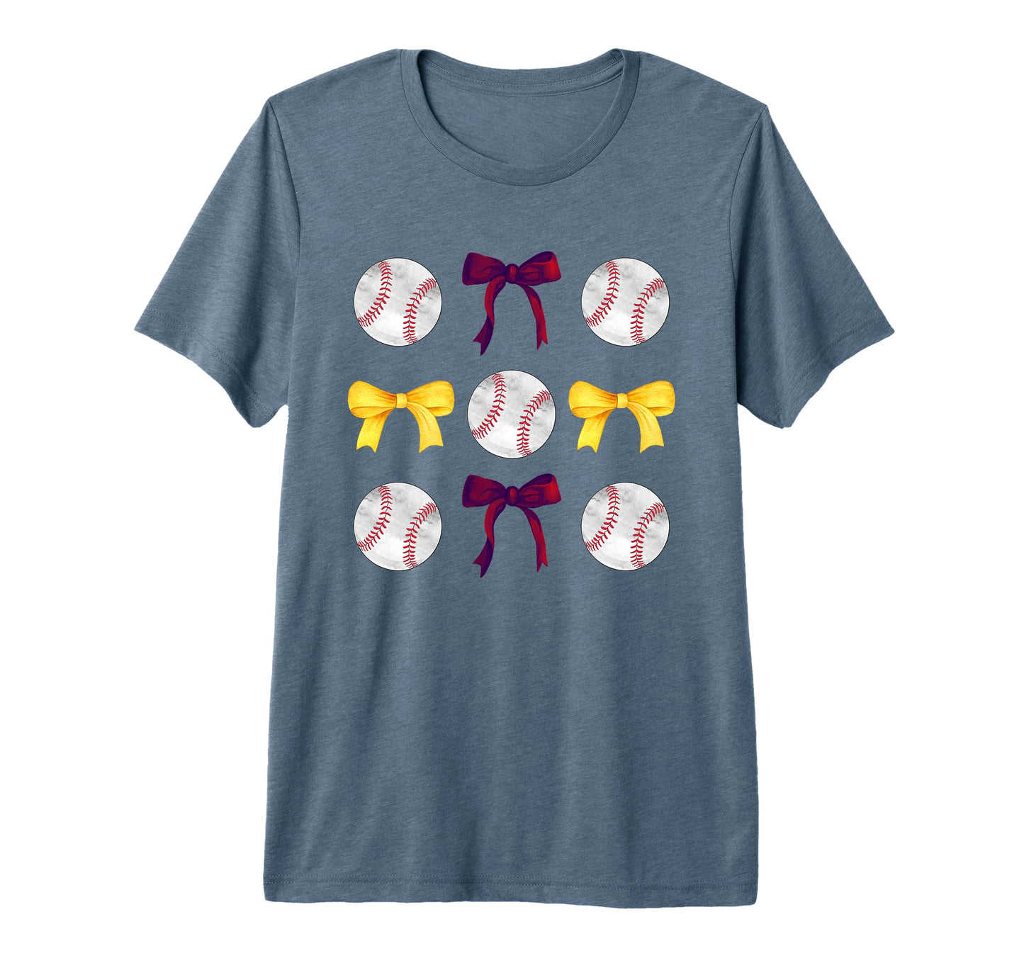 Baseballs Maroon Yellow Bows Ball Mom T-Shirt - Unique Graphic Men Women - T-Shirt, Sweatshirt, Hoodie
