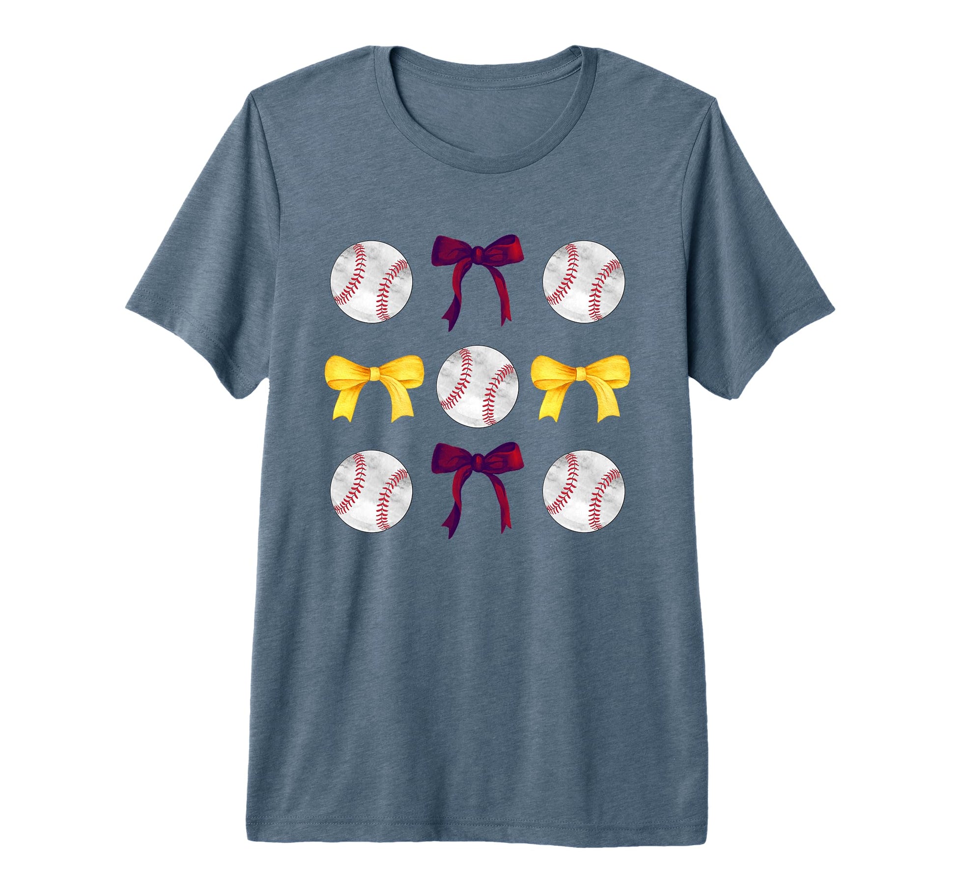 Baseballs Maroon Yellow Bows Ball Mom T-Shirt - Unique Graphic Men Women - T-Shirt, Sweatshirt, Hoodie