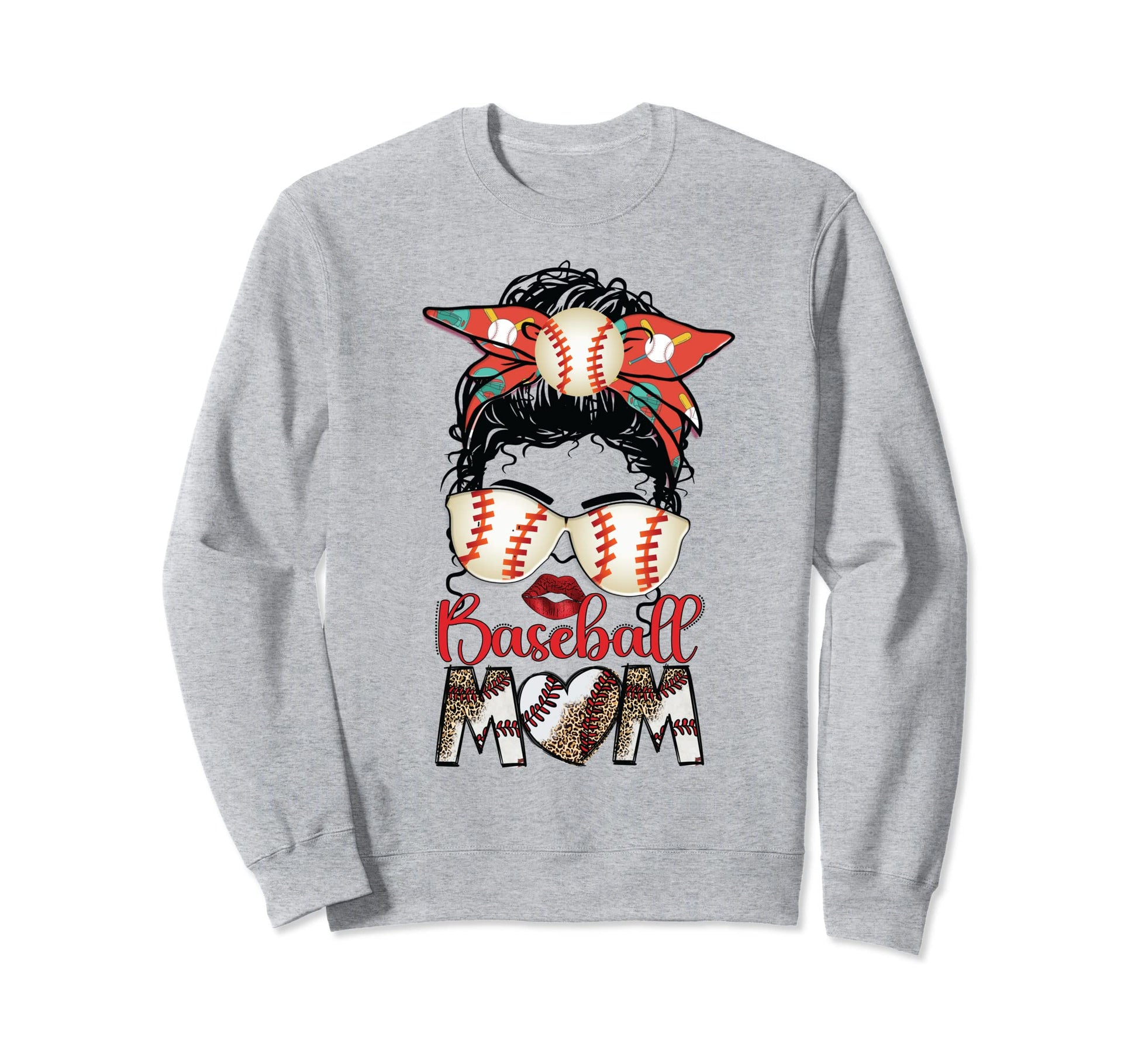 Baseball Mom Messy Bun Leopard Baseball Sweatshirt - Graphic Print Unisex - T-Shirt, Sweatshirt, Hoodie