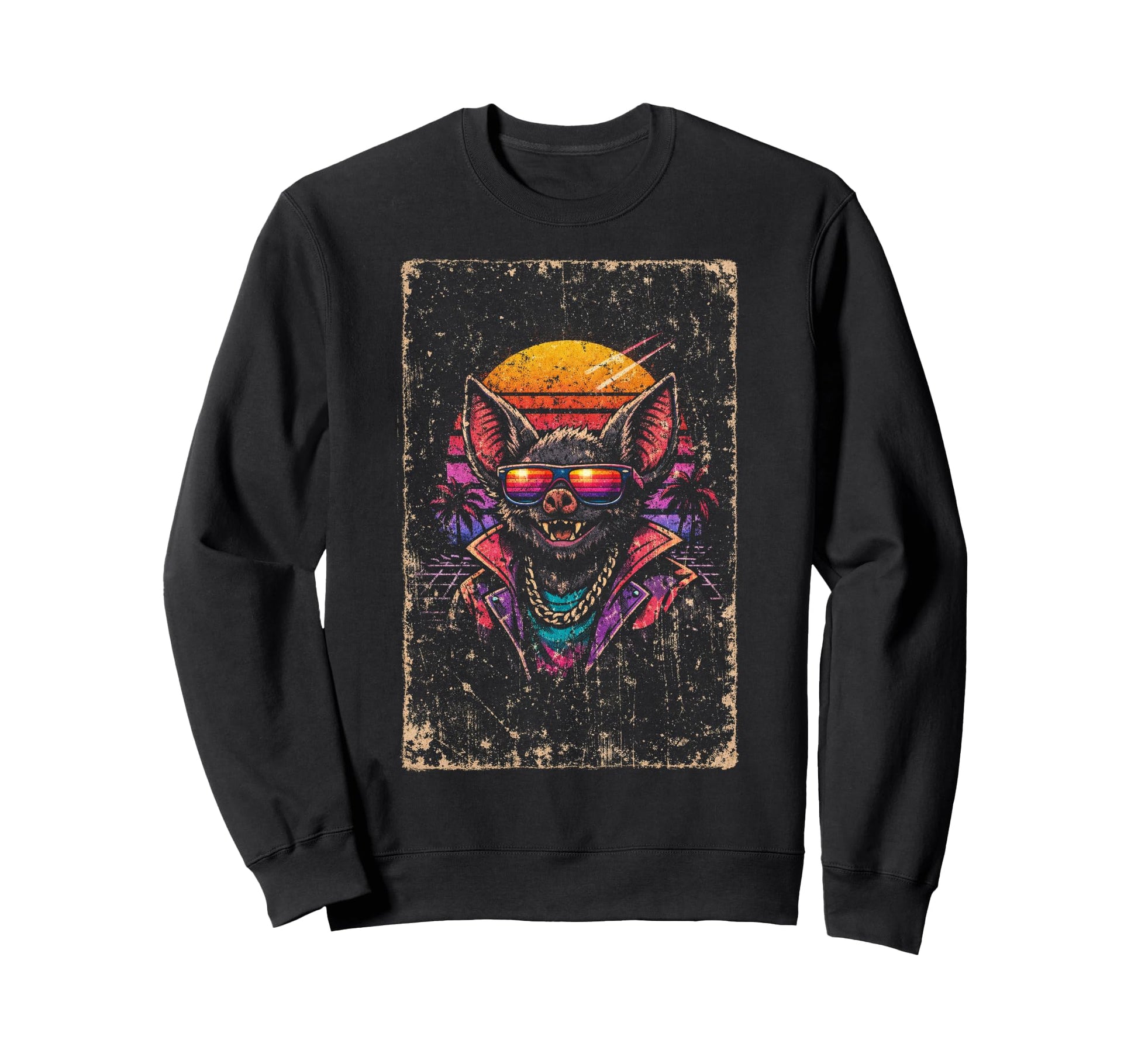 80S Synthwave Bat Sweatshirt - Unique Graphic Unisex - T-Shirt, Sweatshirt, Hoodie