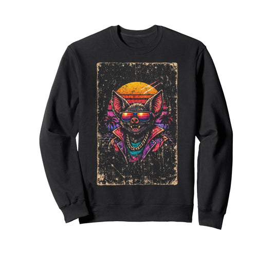 80S Synthwave Bat Sweatshirt - Unique Graphic Unisex - T-Shirt, Sweatshirt, Hoodie