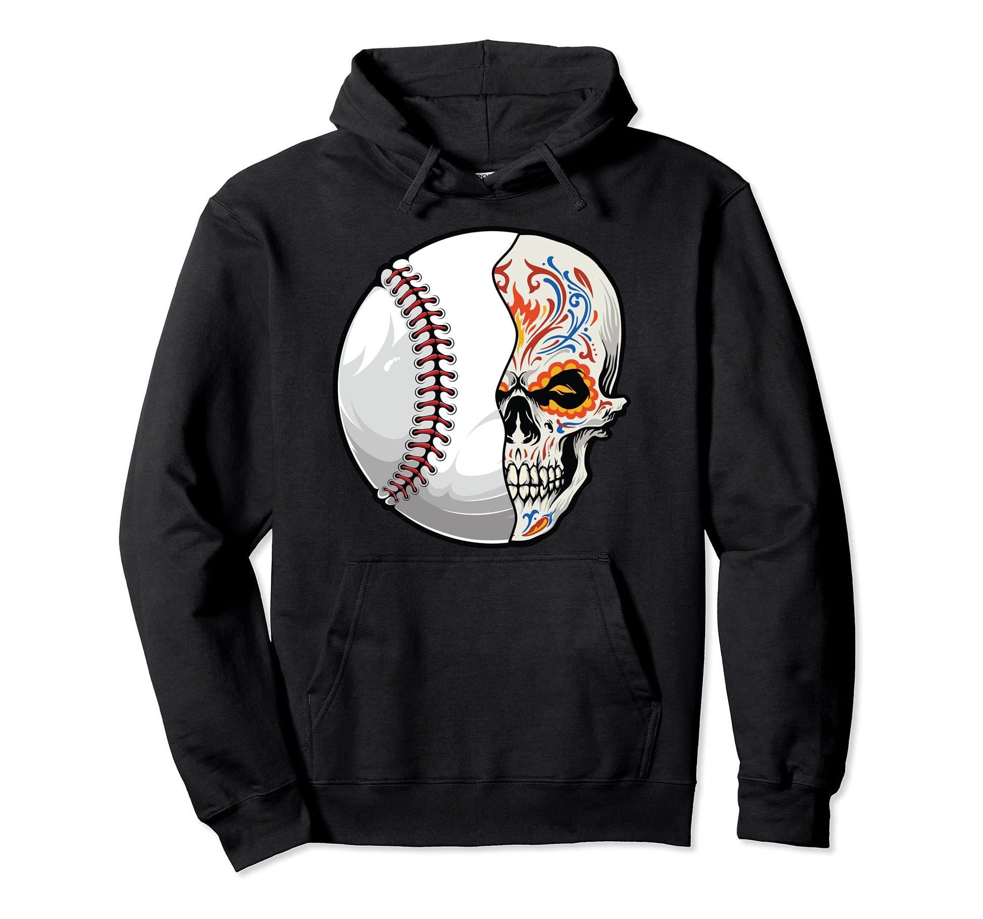 Baseball Sugar Skull Dia De Los Hoodie - Aesthetic Graphic Men Women - T-Shirt, Sweatshirt, Hoodie