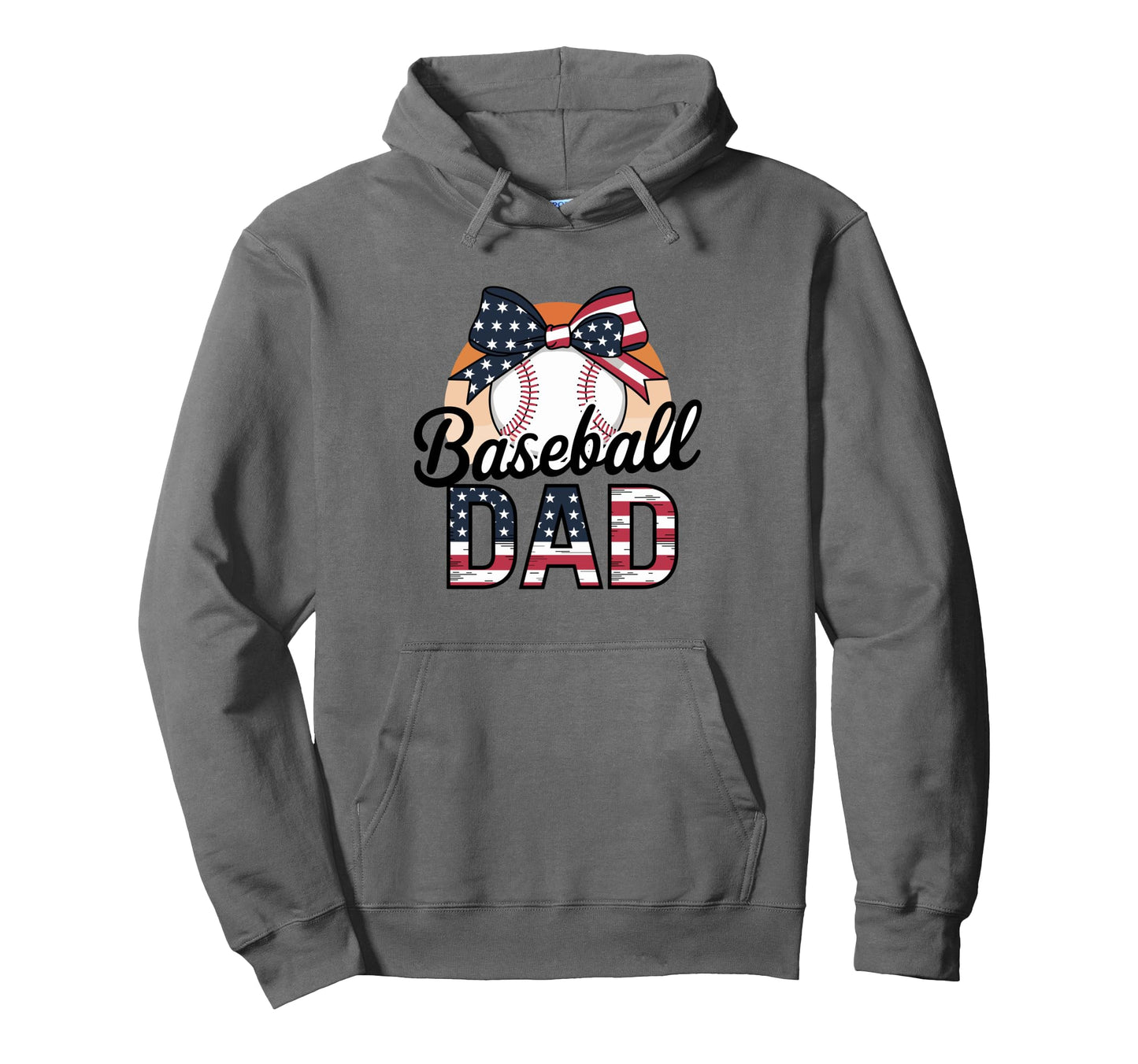 Baseball Dad American Flag Bow Hoodie - Fun Novelty Design for Adults - T-Shirt, Sweatshirt, Hoodie