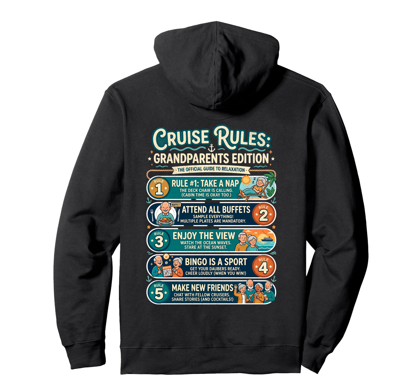 Funny Cruise Rules Grandparents Matching Hoodie - Unique Graphic Men Women - T-Shirt, Sweatshirt, Hoodie