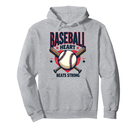 Baseball Heart Beats Strong Baseball Hoodie - Novelty Apparel Unisex - T-Shirt, Sweatshirt, Hoodie