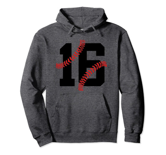 16 Years Baseball 16Th Birthday Hoodie - Fun Novelty Design Men Women - T-Shirt, Sweatshirt, Hoodie