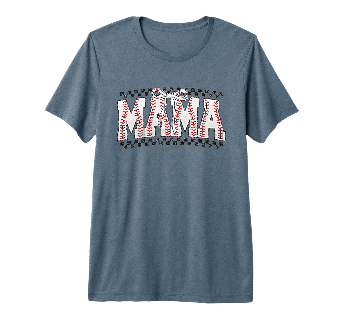 Baseball Mama Sports Mom Checkered Bow T-Shirt - Novelty Apparel Unisex - T-Shirt, Sweatshirt, Hoodie