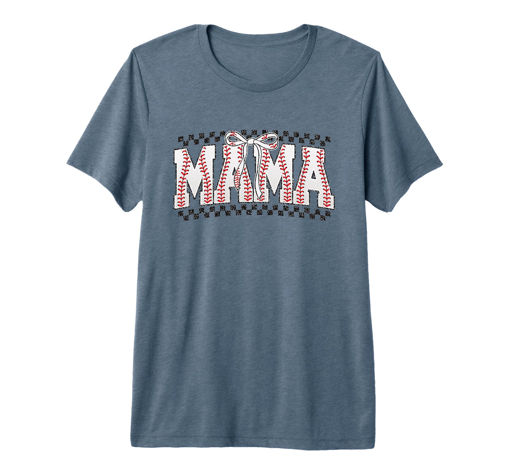 Baseball Mama Sports Mom Checkered Bow T-Shirt - Novelty Apparel Unisex - T-Shirt, Sweatshirt, Hoodie