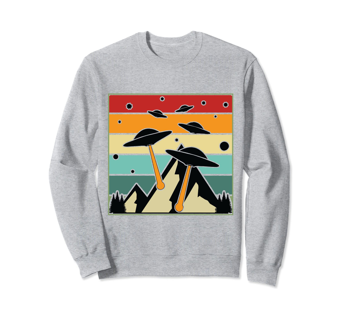 Ufo Aliens Space Ships Mountains Sweatshirt - Novelty Apparel for Adults - T-Shirt, Sweatshirt, Hoodie
