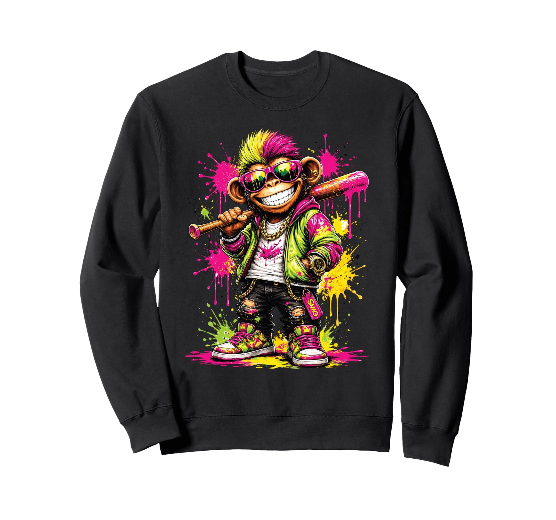 Monkey Baseball Drip Funny Sweatshirt - Aesthetic Graphic for Adults - T-Shirt, Sweatshirt, Hoodie