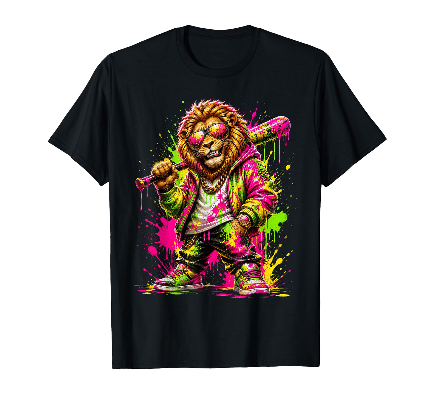 Lion Baseball Drip Funny Animal Party T-Shirt - Fun Novelty Design Unisex - T-Shirt, Sweatshirt, Hoodie