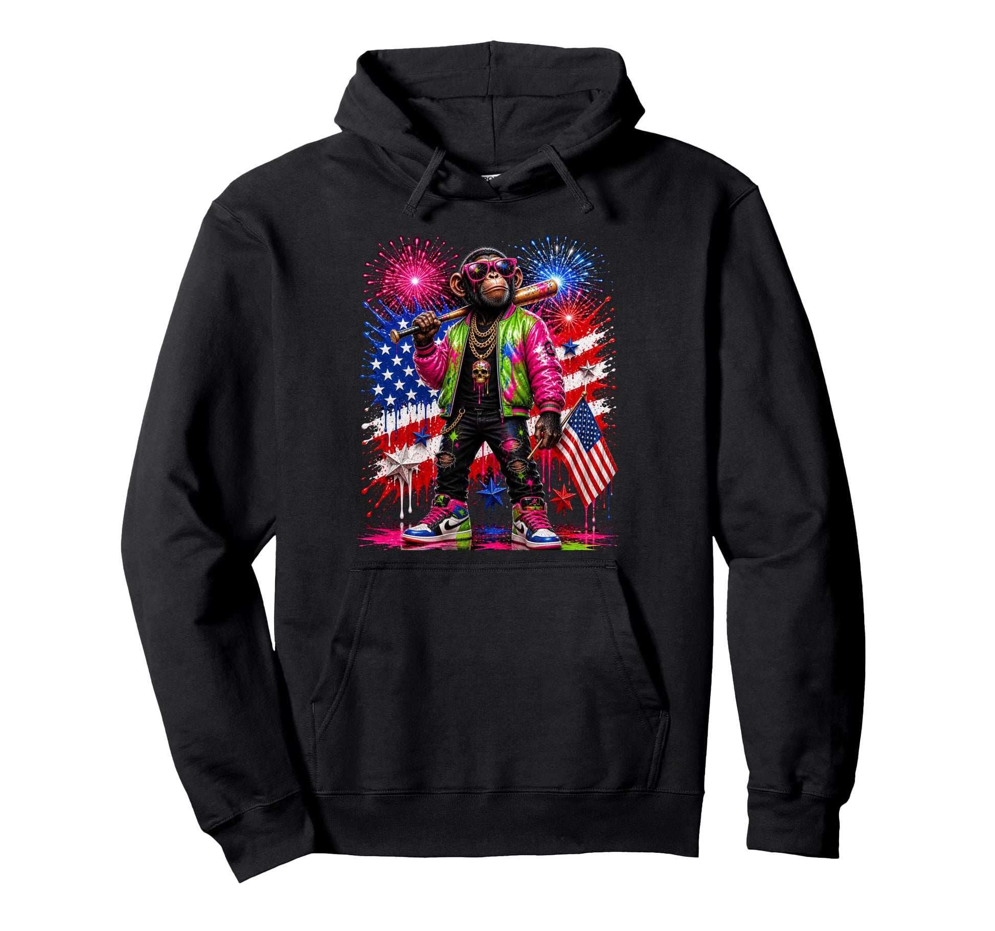 Monkey Baseball Drip Funny 4Th July Hoodie - Streetwear Style Men Women - T-Shirt, Sweatshirt, Hoodie