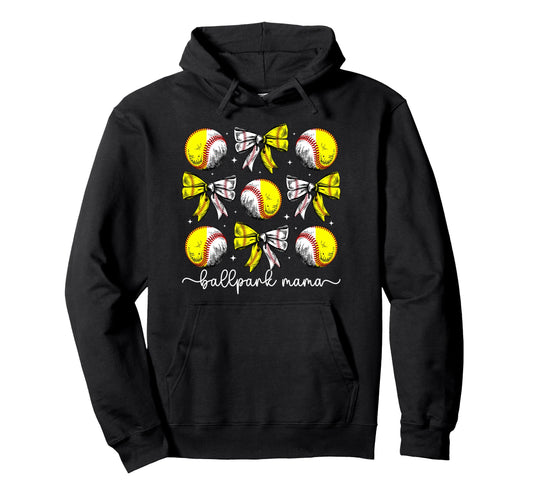 Ballpark Mama Coquette Softball Hoodie - Minimalist Print Men Women - T-Shirt, Sweatshirt, Hoodie