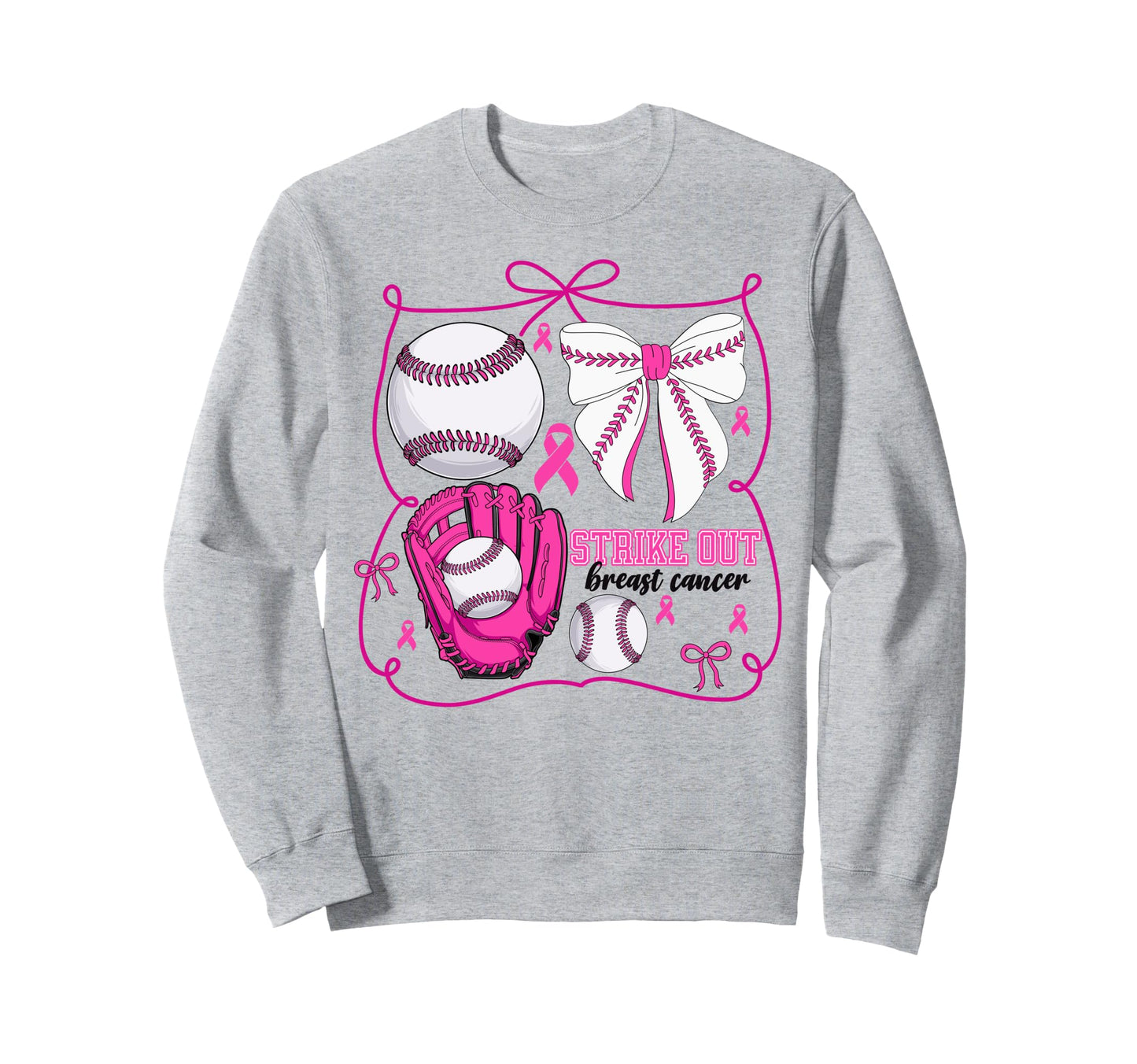 Strike Out Baseball Breast Cancer Sweatshirt - Custom Art Print Men Women - T-Shirt, Sweatshirt, Hoodie