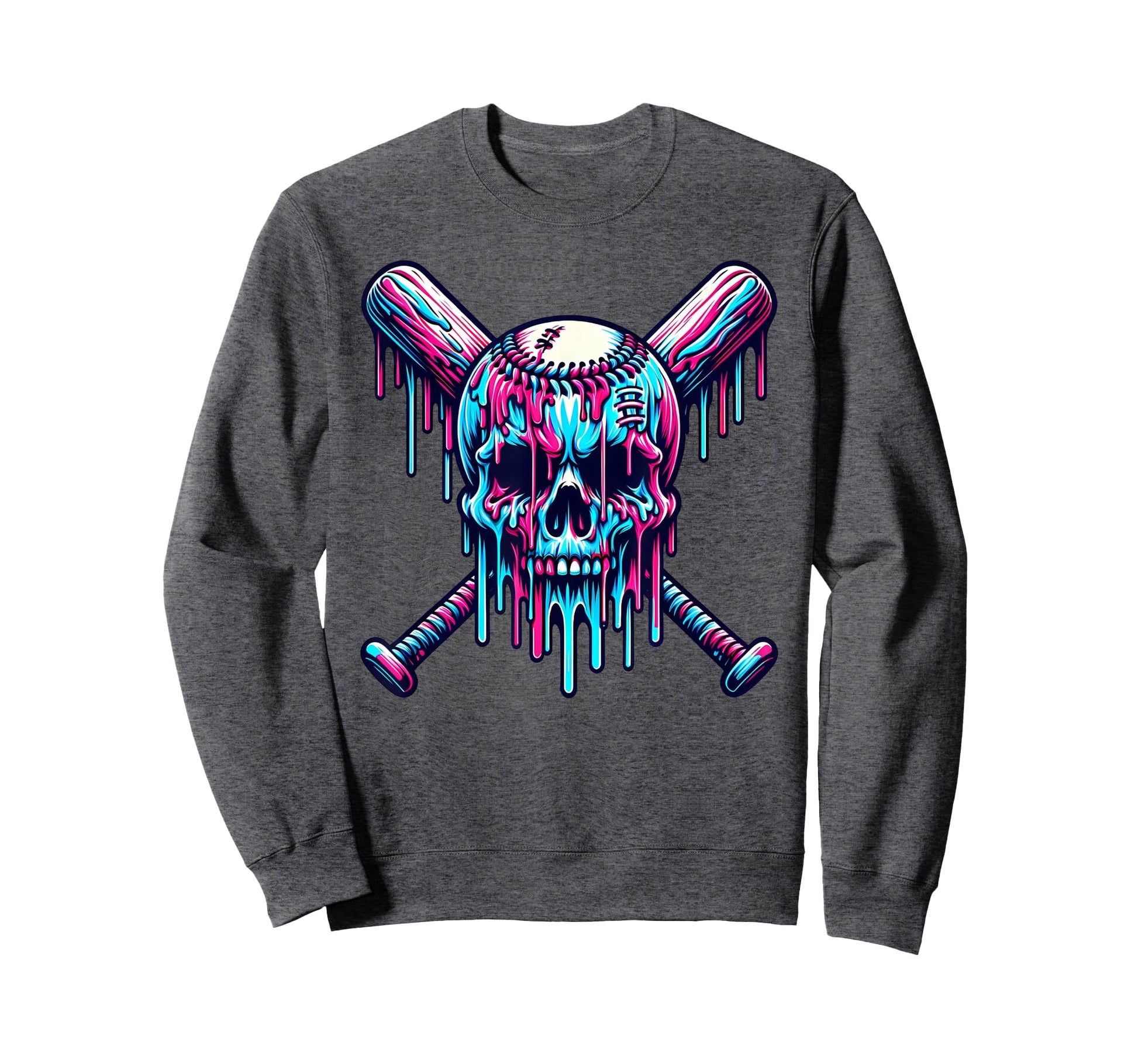 Halloween Baseball Skull Drip Baseball Sweatshirt - Unique Graphic Unisex - T-Shirt, Sweatshirt, Hoodie