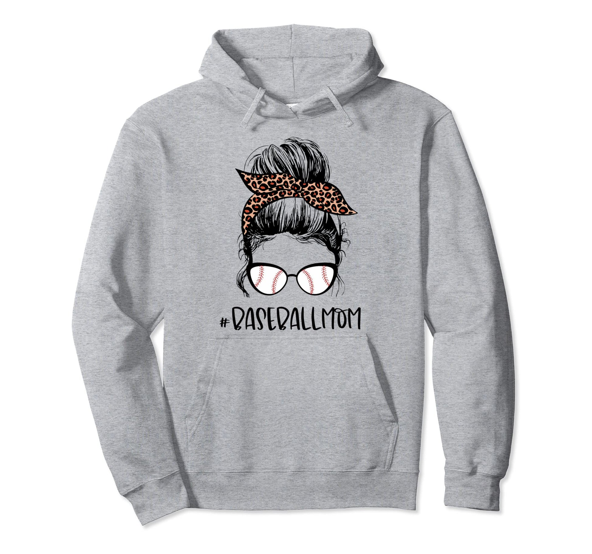 Leopard Baseball Mom Messy Bun Hoodie - Casual Everyday Wear for Adults - T-Shirt, Sweatshirt, Hoodie