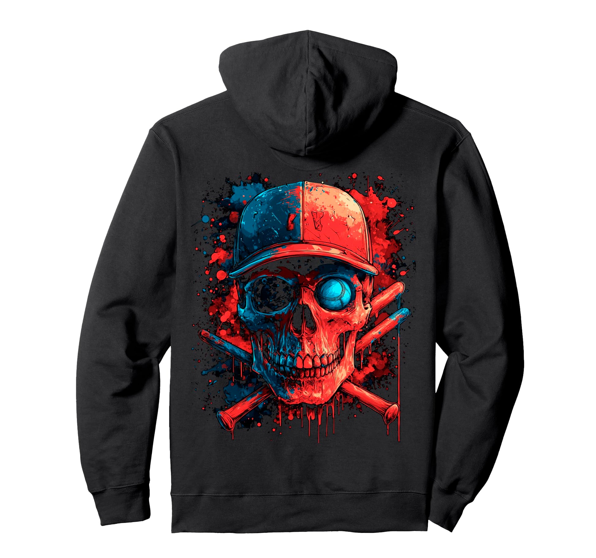 Paint Drip Skull Baseball Hoodie - Novelty Apparel Men Women - T-Shirt, Sweatshirt, Hoodie