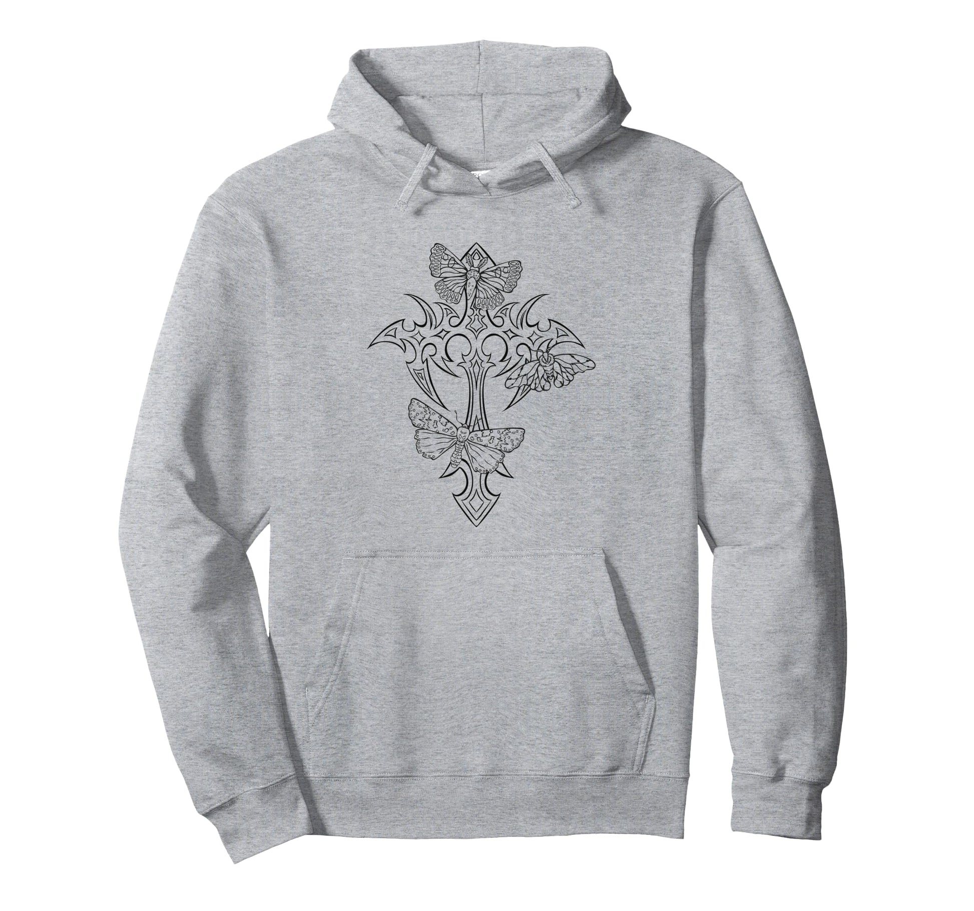 Gothic Cross Moth Y2K Mall Goth Grunge Hoodie - Novelty Apparel for Adults - T-Shirt, Sweatshirt, Hoodie