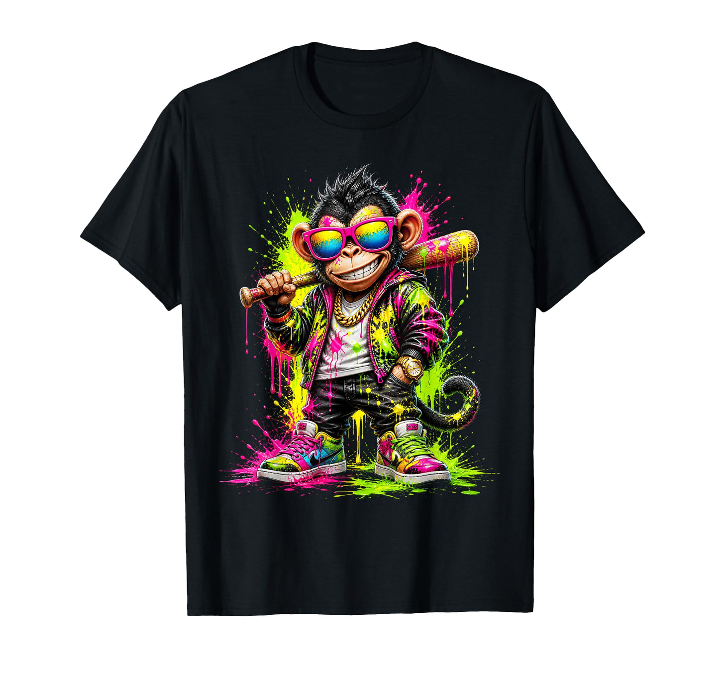 Monkey Baseball Drip Funny T-Shirt - Casual Everyday Wear for Adults - T-Shirt, Sweatshirt, Hoodie