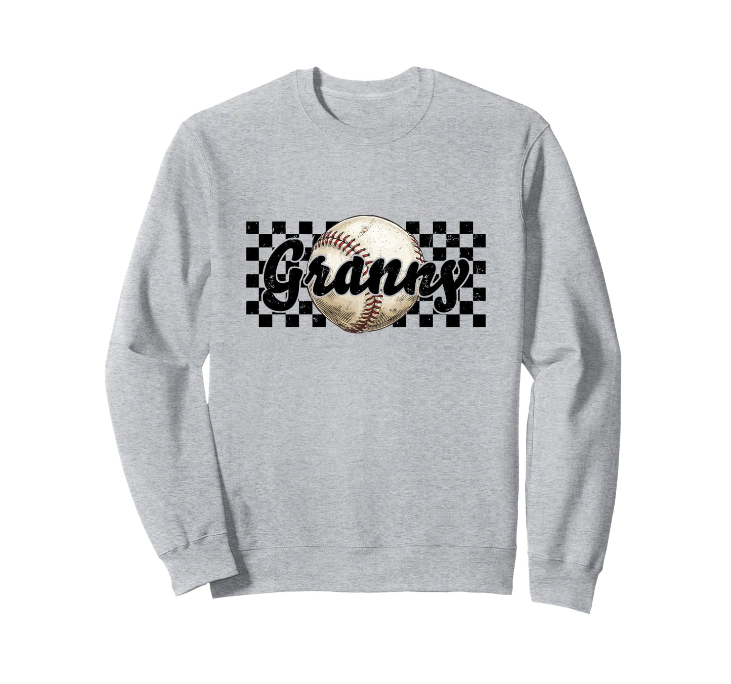Baseball Granny Checkered Distressed Ball Sweatshirt - Graphic Print Unisex - T-Shirt, Sweatshirt, Hoodie