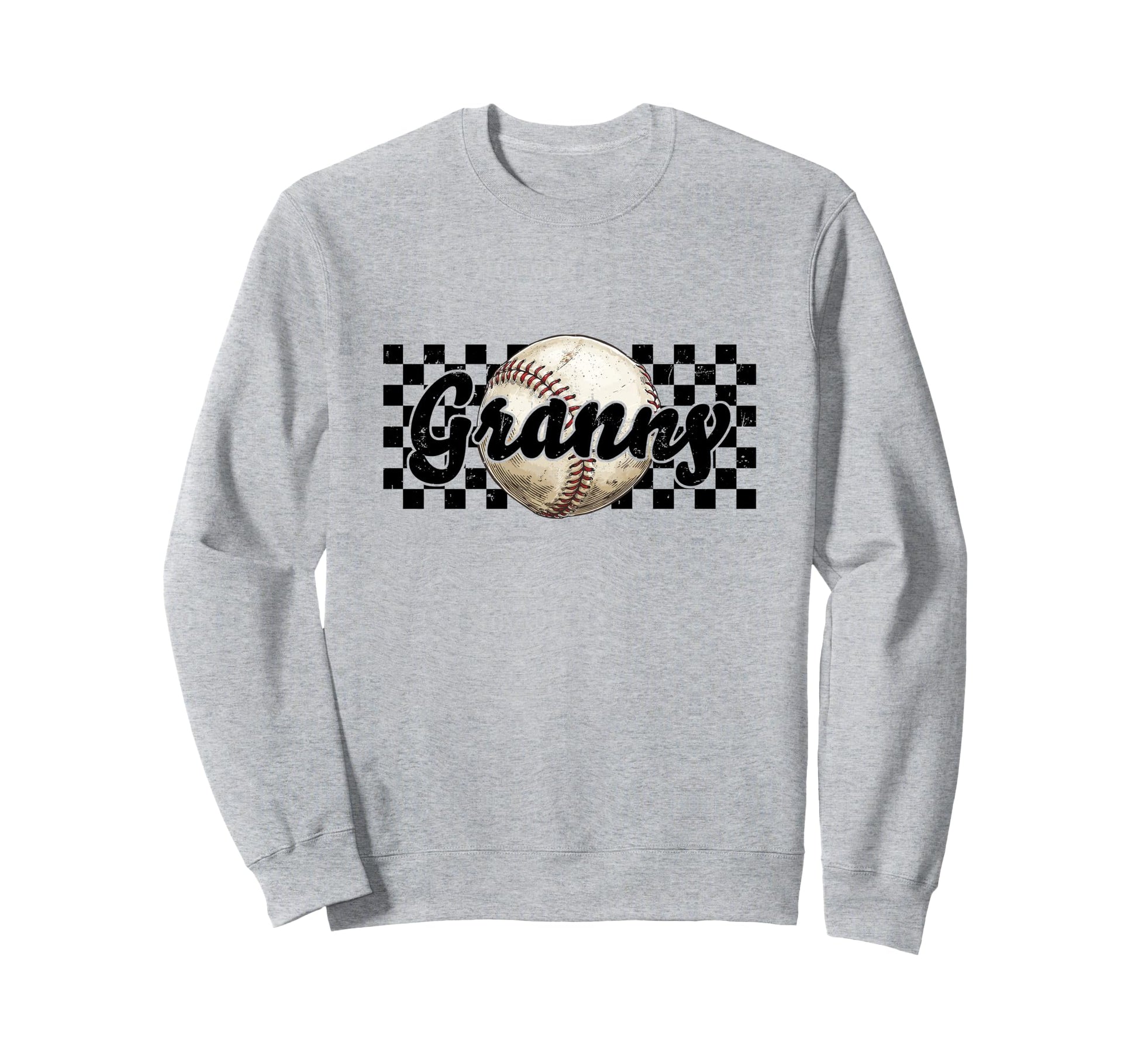 Baseball Granny Checkered Distressed Ball Sweatshirt - Graphic Print Unisex - T-Shirt, Sweatshirt, Hoodie
