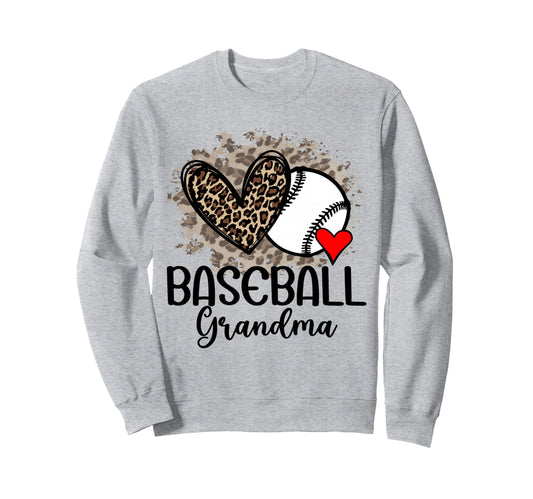 Baseball Grandma Funny Leopard Sweatshirt - Casual Everyday Wear Men Women - T-Shirt, Sweatshirt, Hoodie
