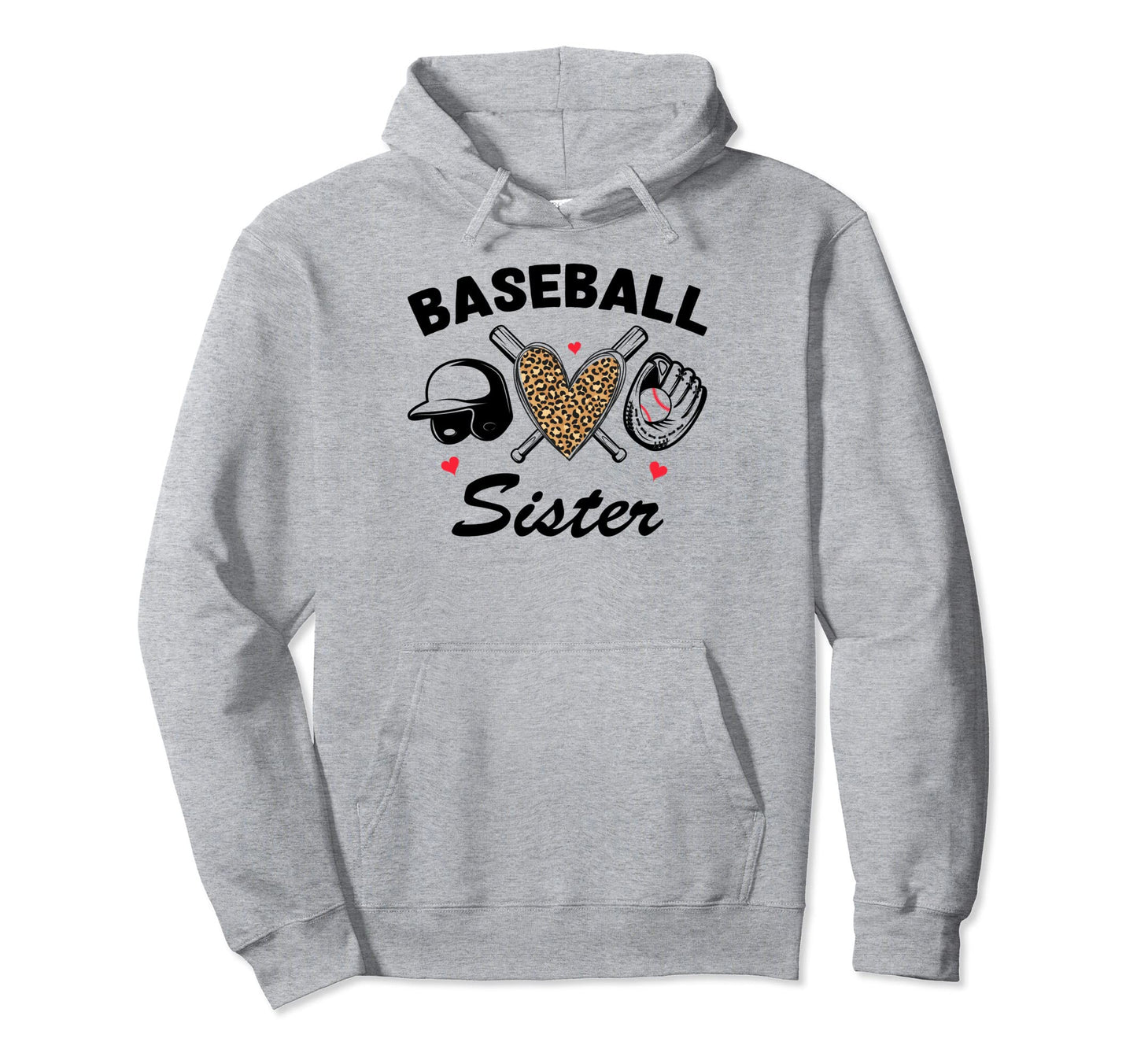 Baseball Sister Leopard Heart Game Day Hoodie - Novelty Apparel for Adults - T-Shirt, Sweatshirt, Hoodie