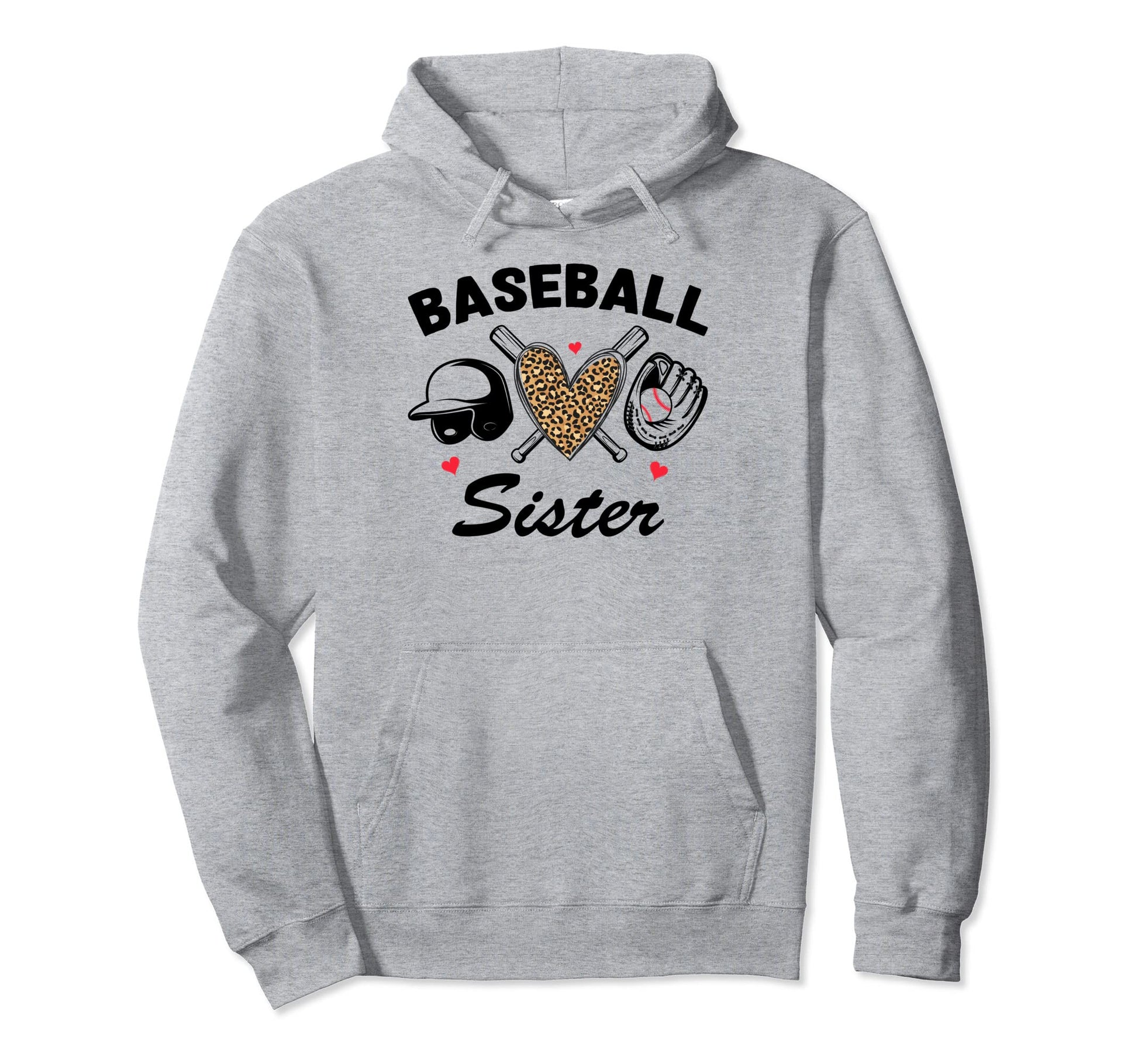 Baseball Sister Leopard Heart Game Day Hoodie - Novelty Apparel for Adults - T-Shirt, Sweatshirt, Hoodie
