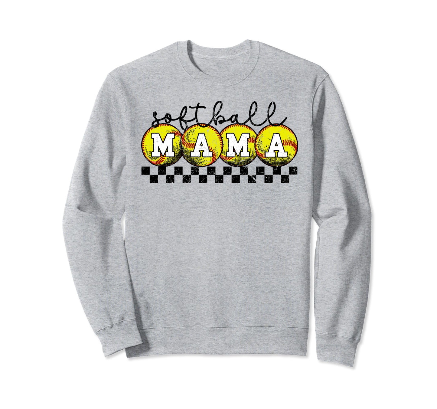 Softball Mom Checkered Softball Mama Sweatshirt - Trendy Graphic Unisex - T-Shirt, Sweatshirt, Hoodie
