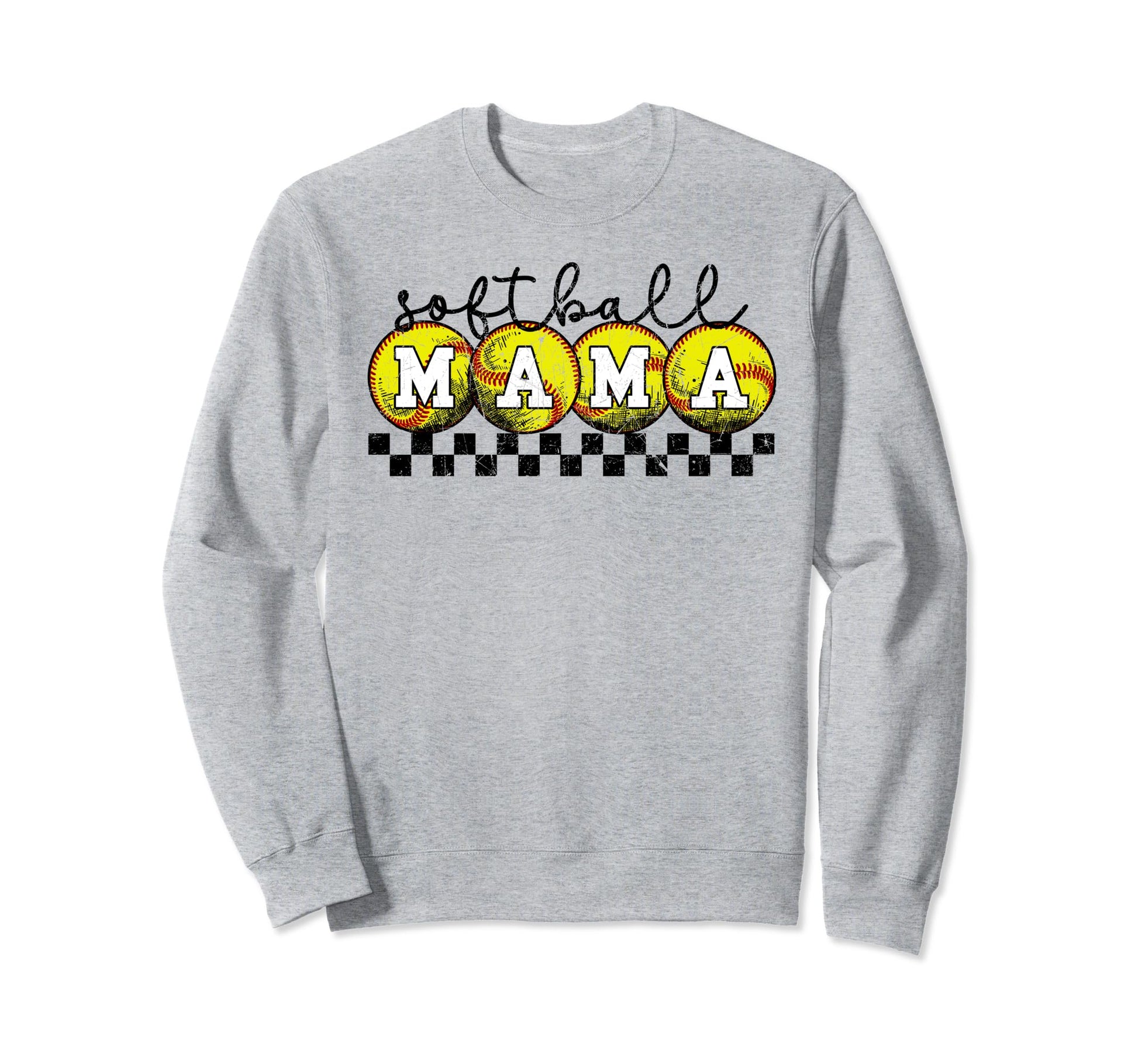 Softball Mom Checkered Softball Mama Sweatshirt - Trendy Graphic Unisex - T-Shirt, Sweatshirt, Hoodie