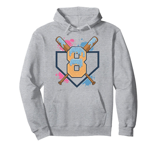 8Th Birthday Baseball Ice Cream Drip 8 Year Hoodie - Unique Graphic Unisex - T-Shirt, Sweatshirt, Hoodie