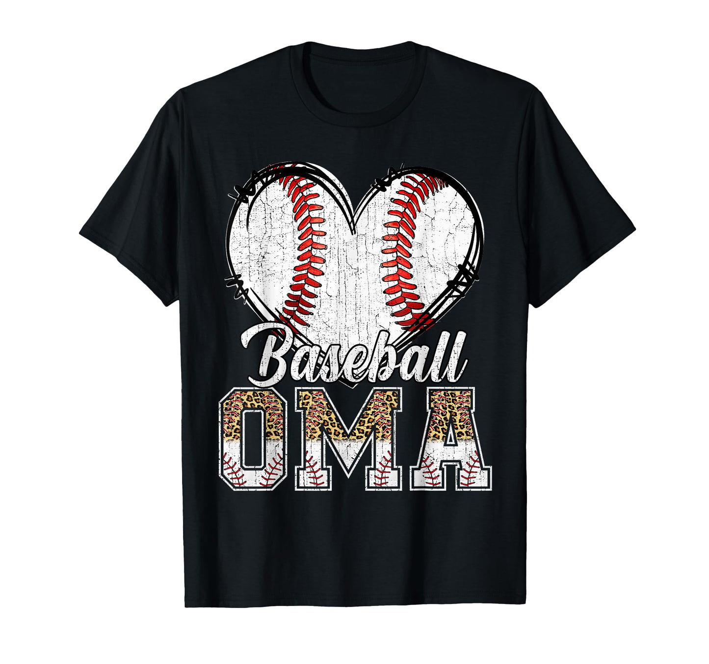 Softball Baseball Oma Heart Leopard T-Shirt - Fun Novelty Design Men Women - T-Shirt, Sweatshirt, Hoodie