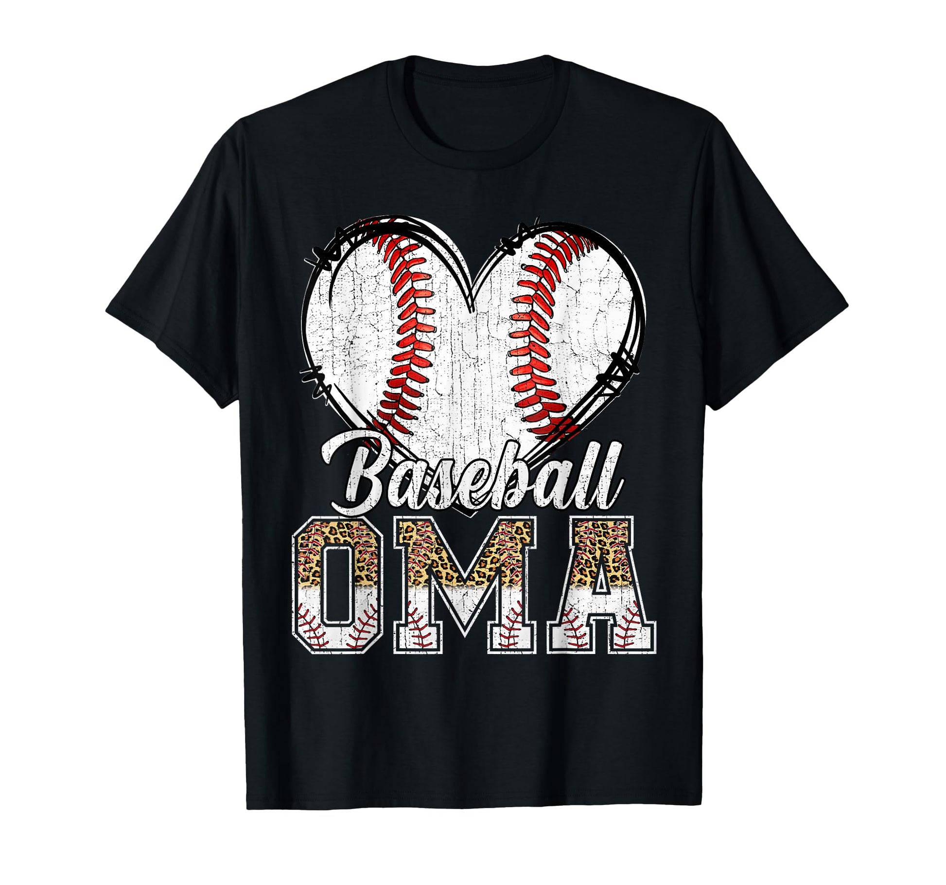 Softball Baseball Oma Heart Leopard T-Shirt - Fun Novelty Design Men Women - T-Shirt, Sweatshirt, Hoodie