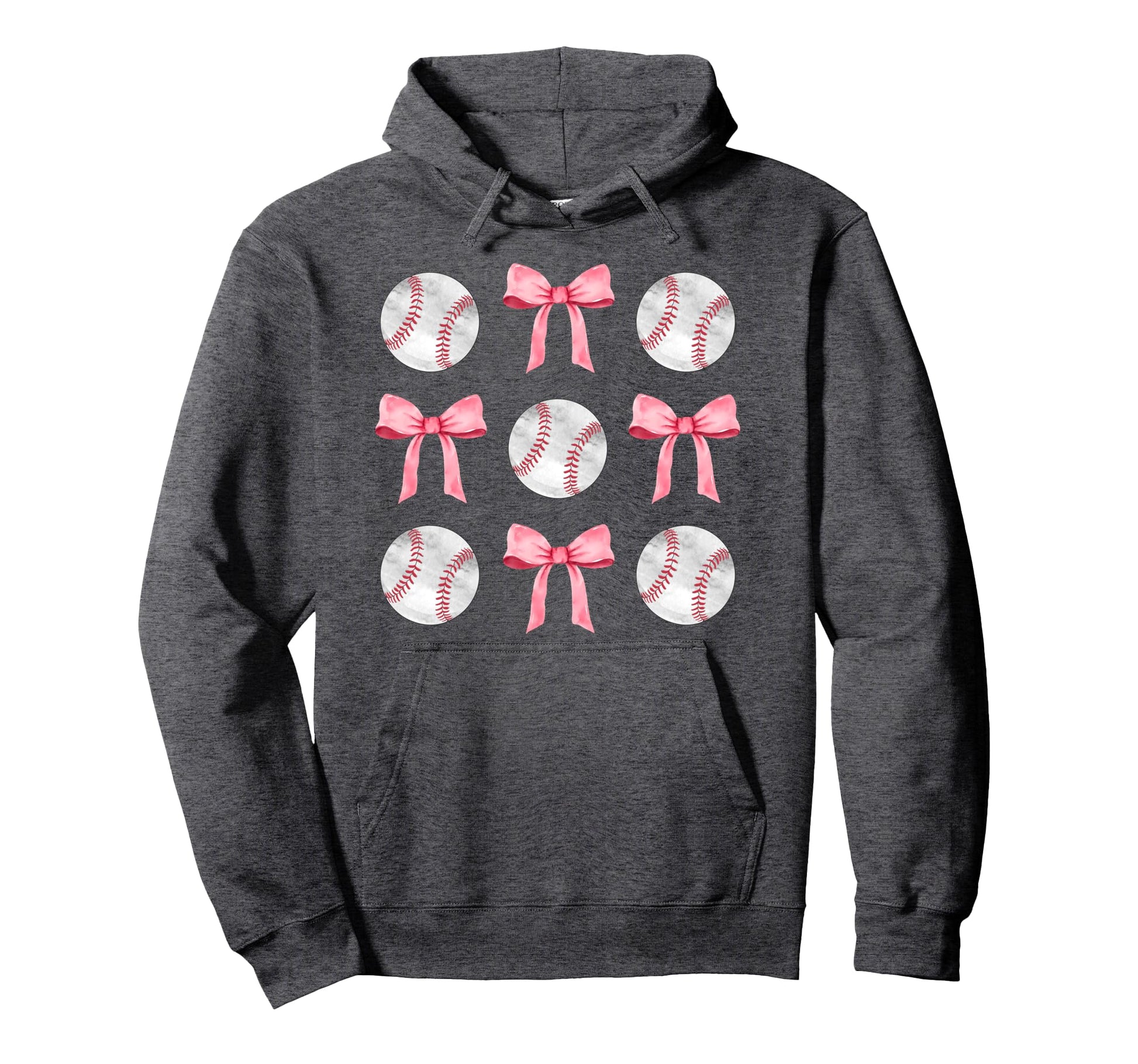 Baseballs Bows Ball Mom School Hoodie - Fun Novelty Design for Adults - T-Shirt, Sweatshirt, Hoodie