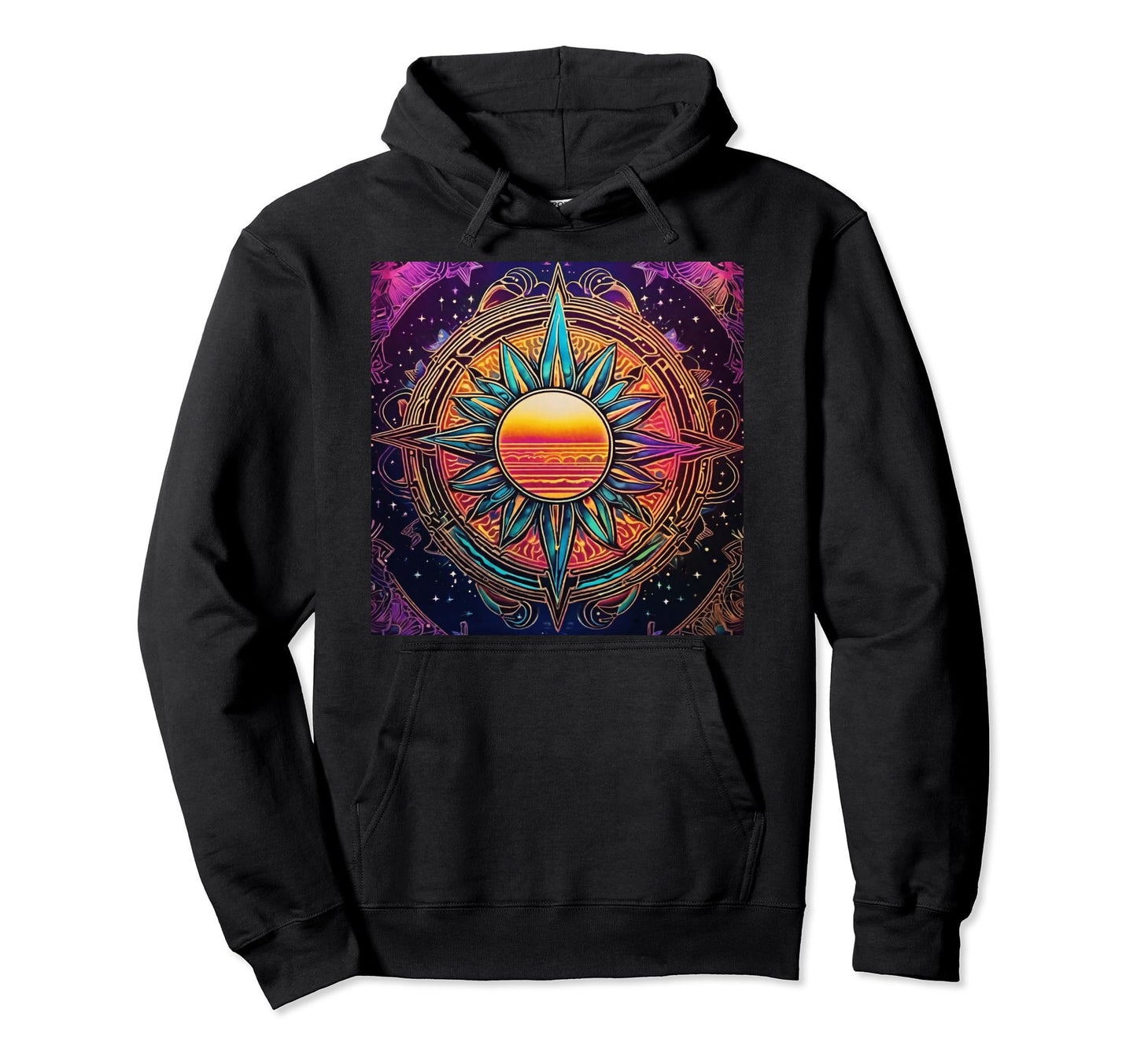 Celestial Sun 80S Synthwave Hippie Hoodie - Aesthetic Graphic Unisex - T-Shirt, Sweatshirt, Hoodie