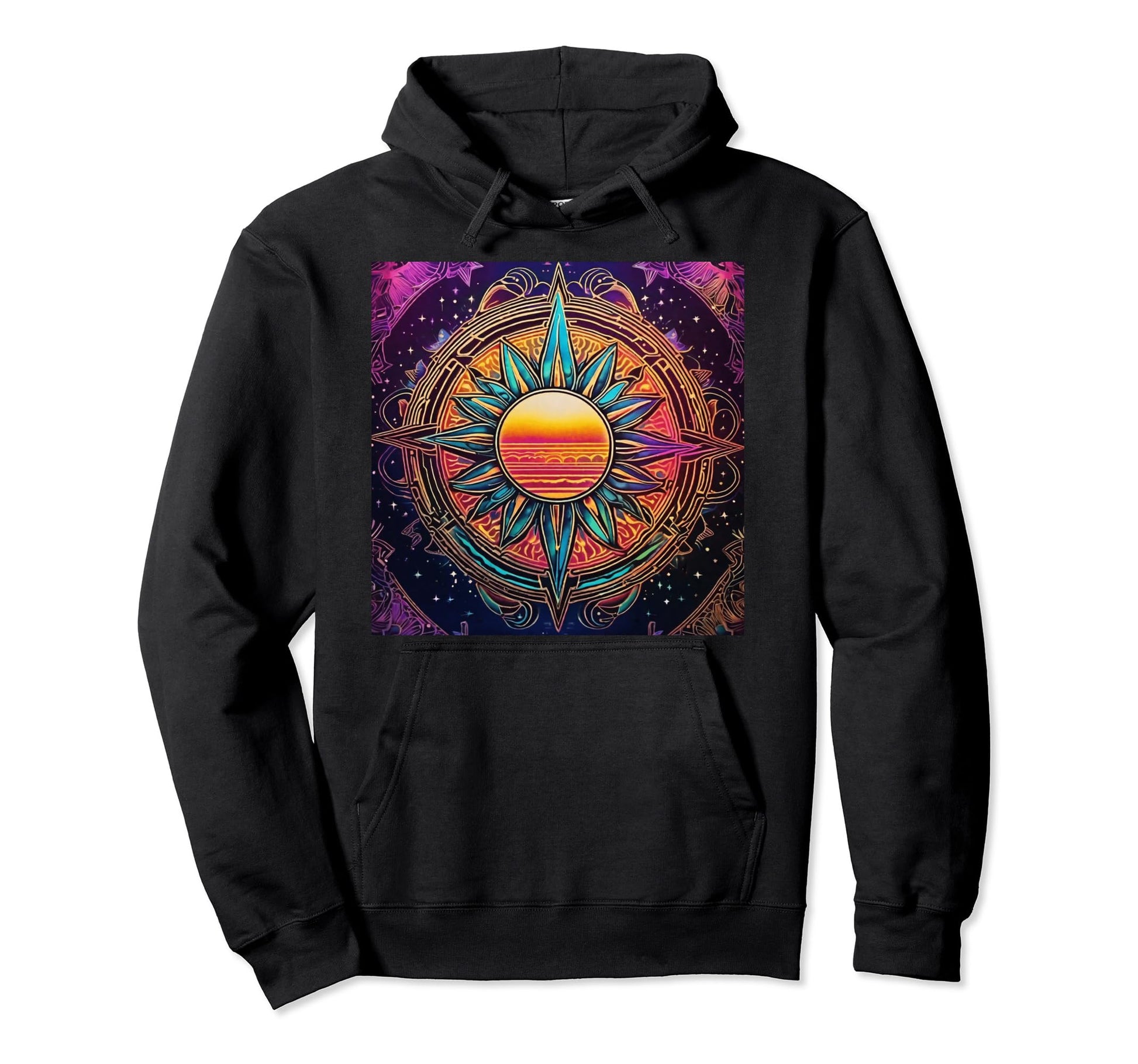 Celestial Sun 80S Synthwave Hippie Hoodie - Aesthetic Graphic Unisex - T-Shirt, Sweatshirt, Hoodie