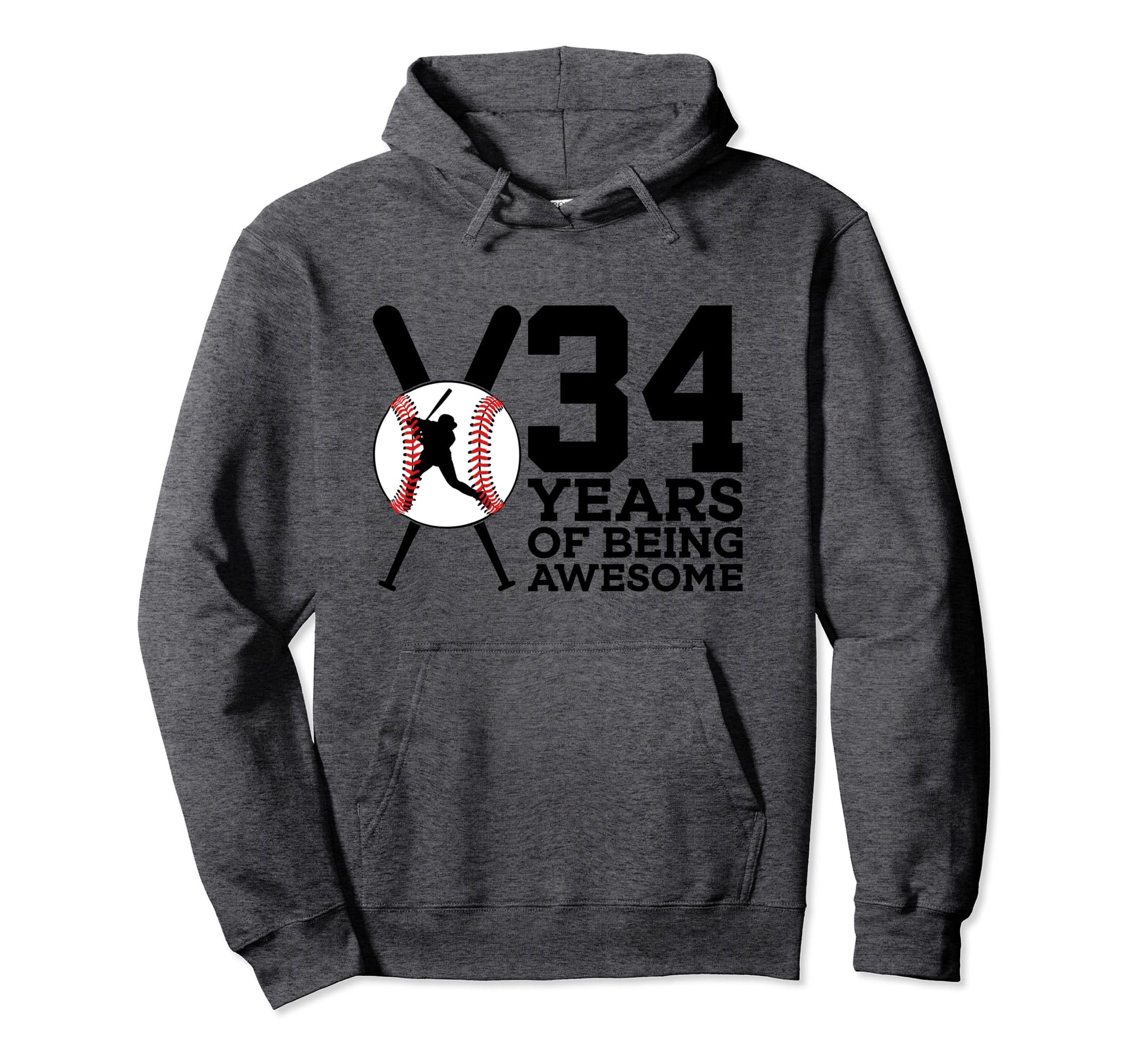 34 Years Being Awesome Baseball 34Th Hoodie - Aesthetic Graphic Unisex - T-Shirt, Sweatshirt, Hoodie