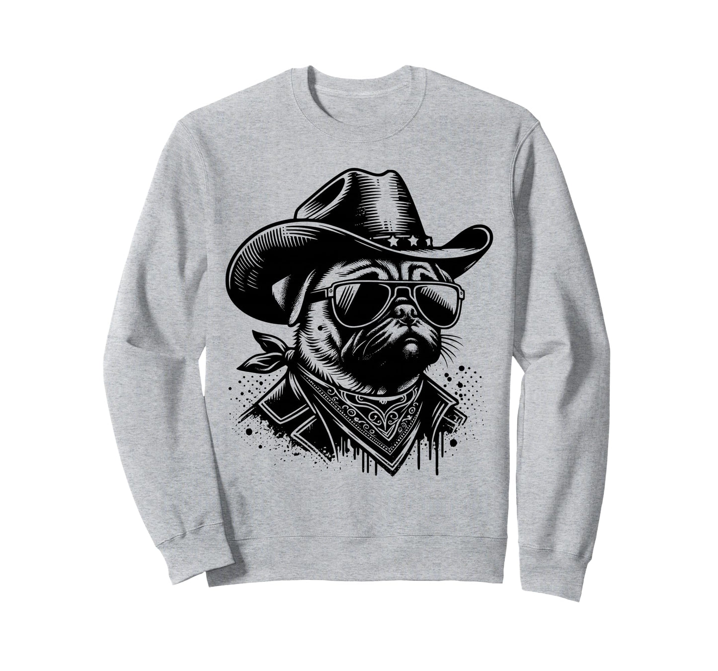 Funny Pug Cowboy Western Dog Lover Sweatshirt - Custom Art Print Men Women - T-Shirt, Sweatshirt, Hoodie