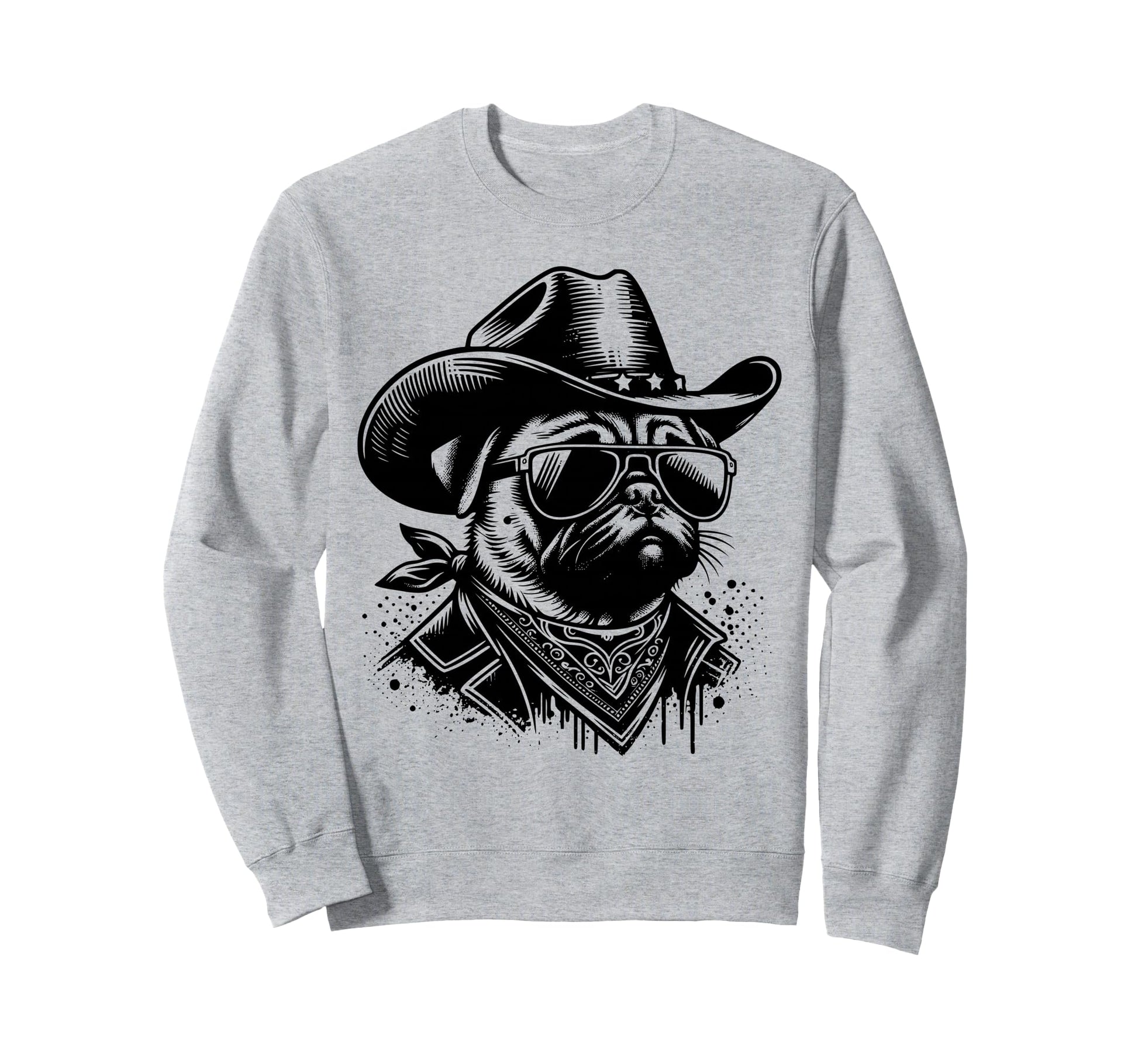 Funny Pug Cowboy Western Dog Lover Sweatshirt - Custom Art Print Men Women - T-Shirt, Sweatshirt, Hoodie