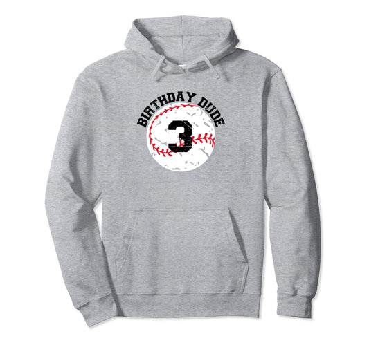 3 Year Old 3Rd Birthday Dude Baseball Hoodie - Aesthetic Graphic Unisex - T-Shirt, Sweatshirt, Hoodie