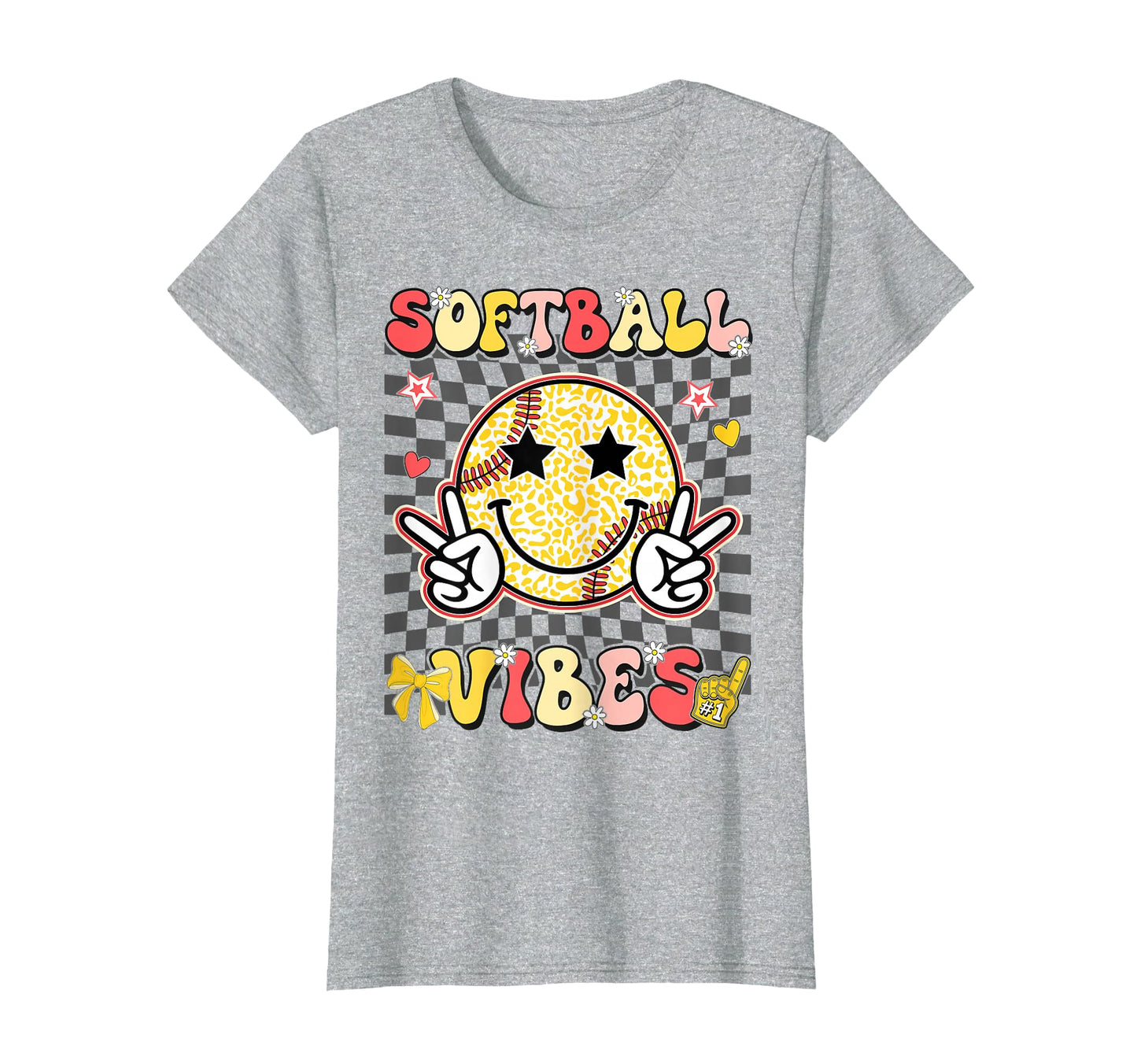 Softball Vibes Leopard Checkered Game Day T-Shirt - Unique Graphic Unisex - T-Shirt, Sweatshirt, Hoodie