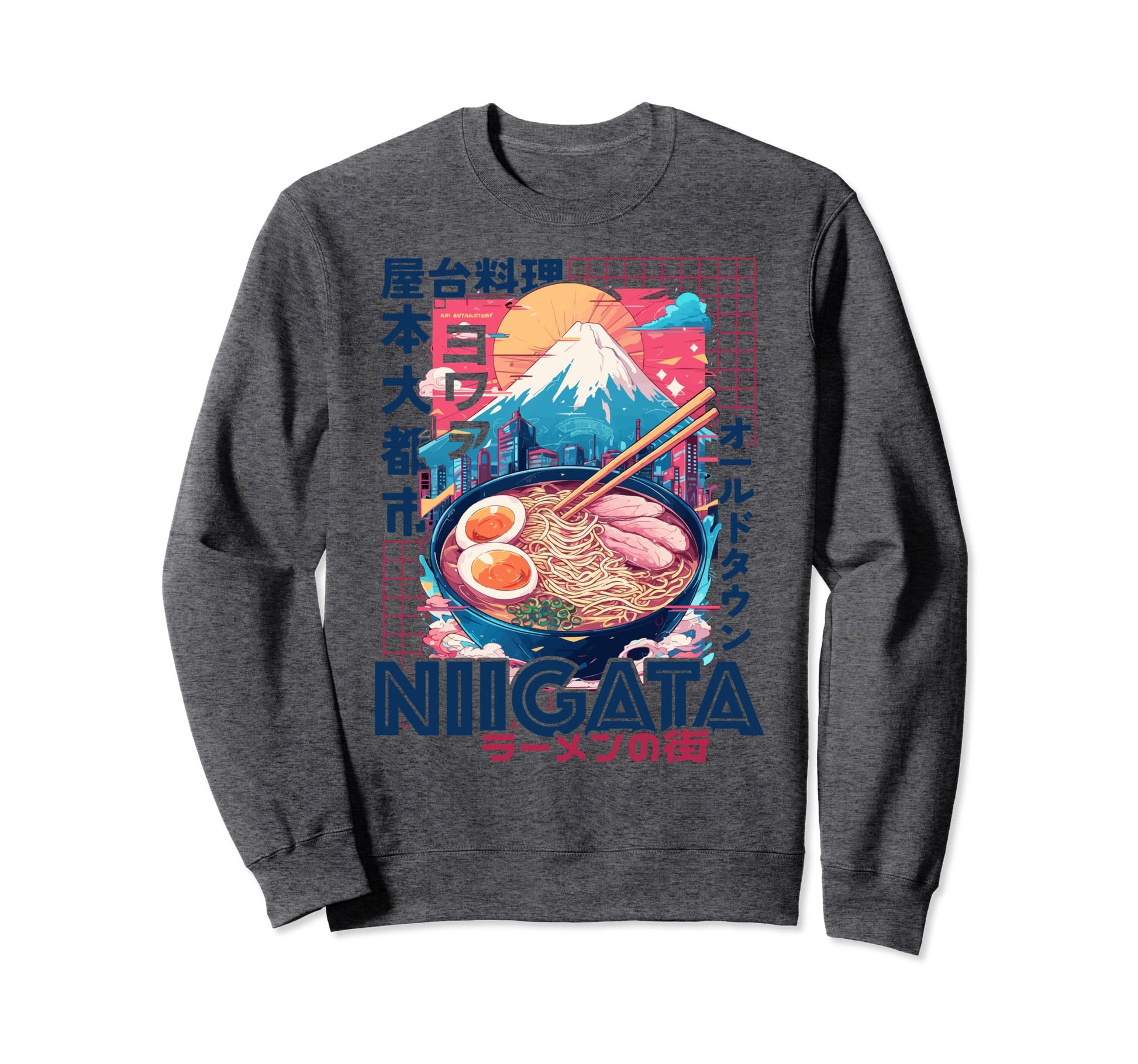 Niigata City 80S Synthwave Ramen Sweatshirt - Fun Novelty Design Unisex - T-Shirt, Sweatshirt, Hoodie