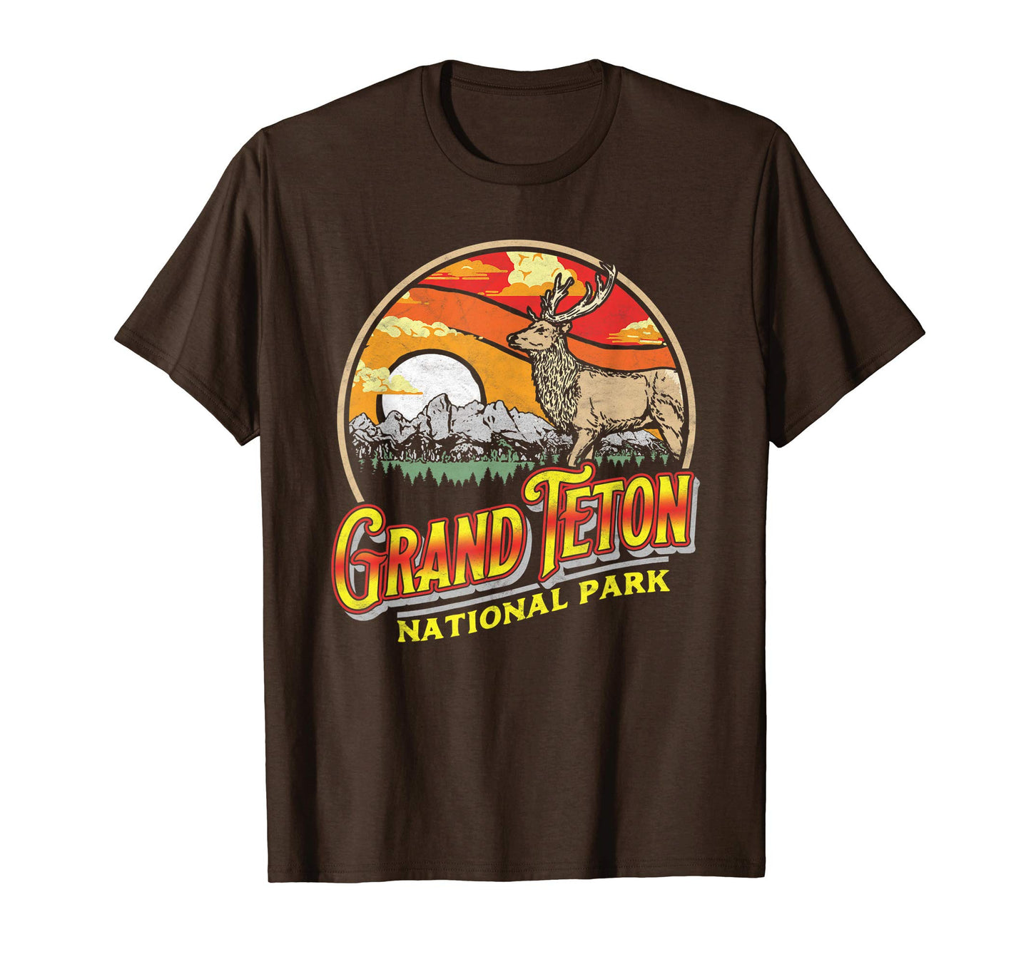Grand Teton National Park 80S Elk T-Shirt - Custom Art Print Men Women - T-Shirt, Sweatshirt, Hoodie