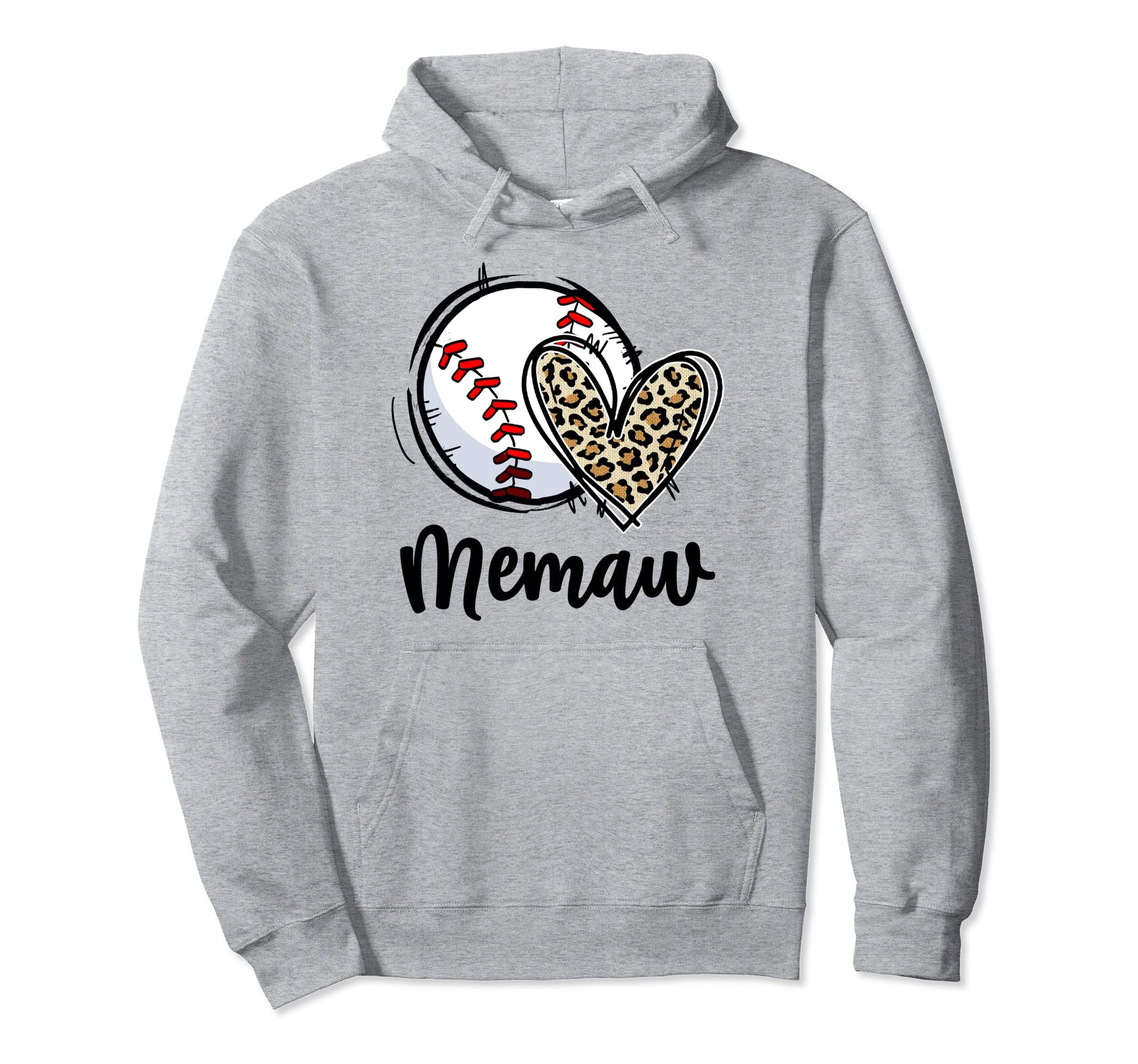 Baseball Memaw Leopard Heart Hoodie - Novelty Apparel Unisex - T-Shirt, Sweatshirt, Hoodie