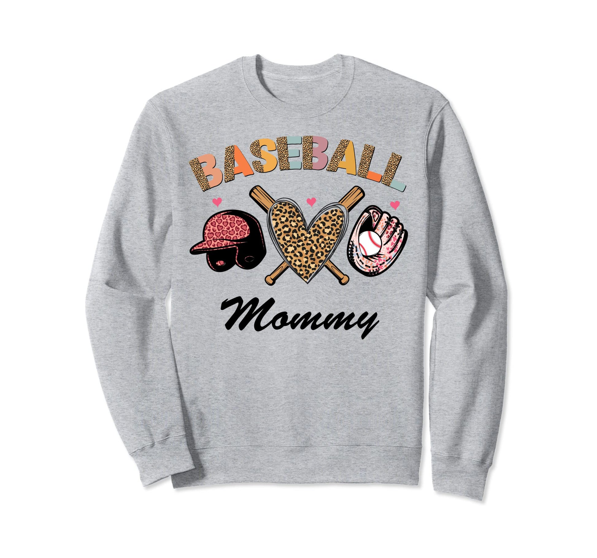 Baseball Mommy Leopard Heart Game Day Sweatshirt - Graphic Print Men Women - T-Shirt, Sweatshirt, Hoodie