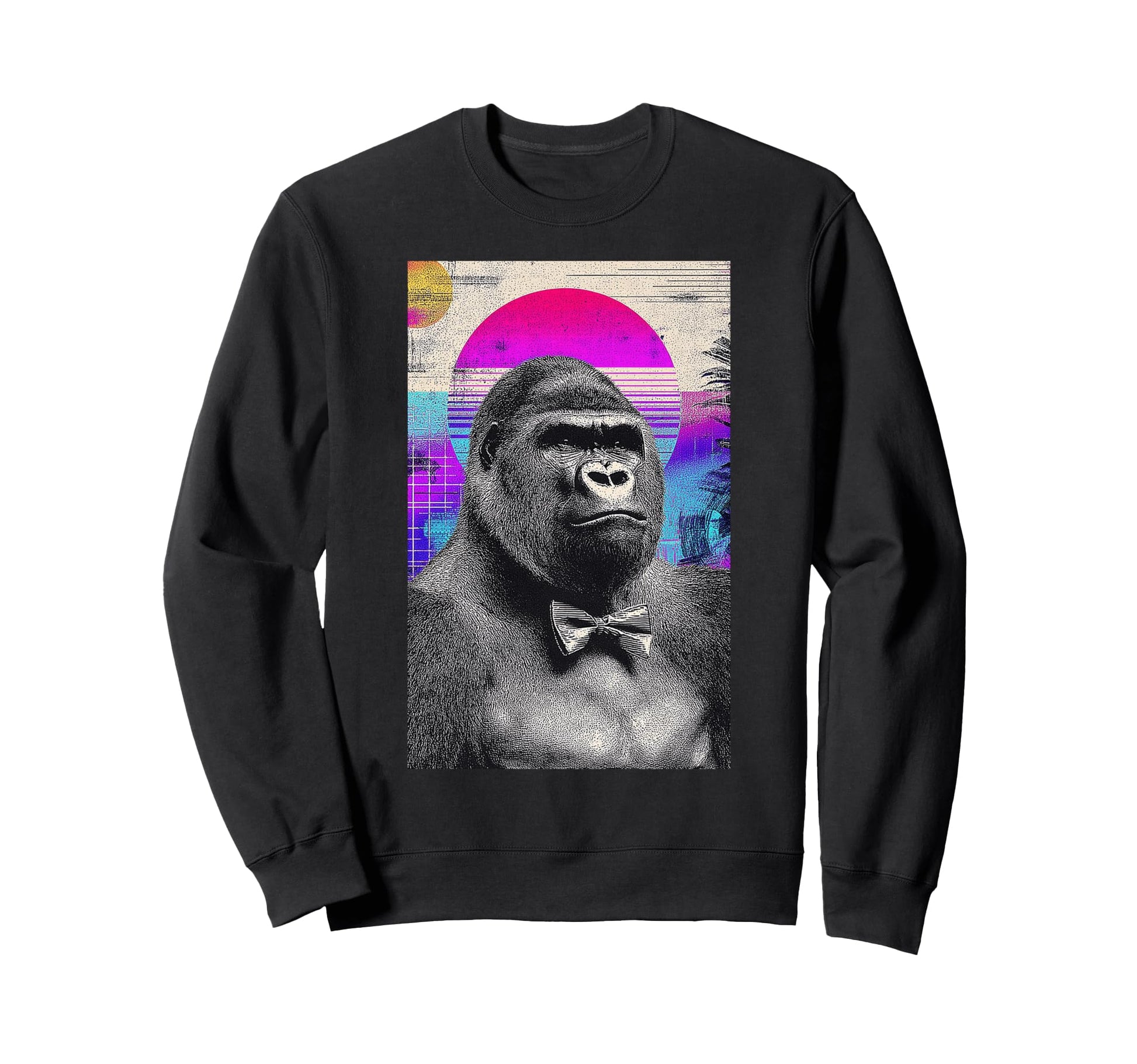 Funny Gorilla Bow Tie 80S Synthwave Sweatshirt - Custom Art Print Unisex - T-Shirt, Sweatshirt, Hoodie