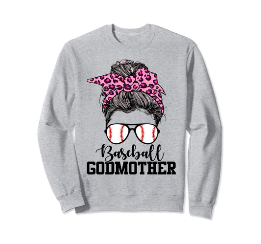 Baseball Godmother Messy Bun Sweatshirt - Minimalist Print Men Women - T-Shirt, Sweatshirt, Hoodie