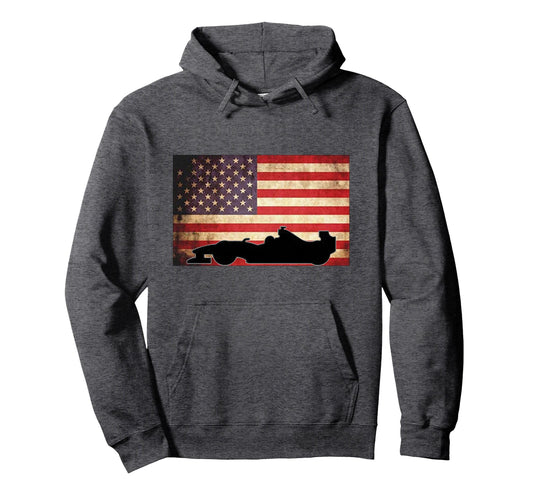 American Usa Flag Indy Car Fan Lover Hoodie - Minimalist Print Men Women - T-Shirt, Sweatshirt, Hoodie